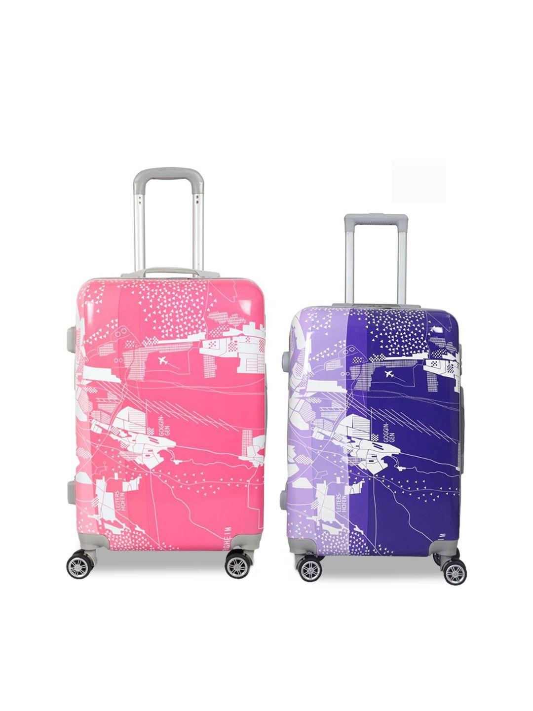 polo class set of 2 printed hard sided trolley suitcase