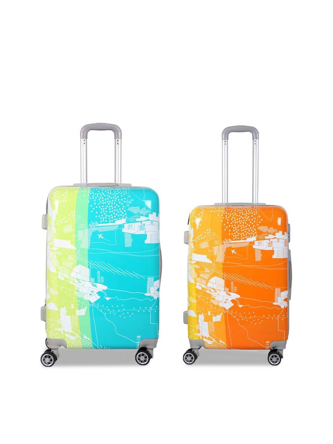 polo class set of 2 printed hard sided trolley suitcase