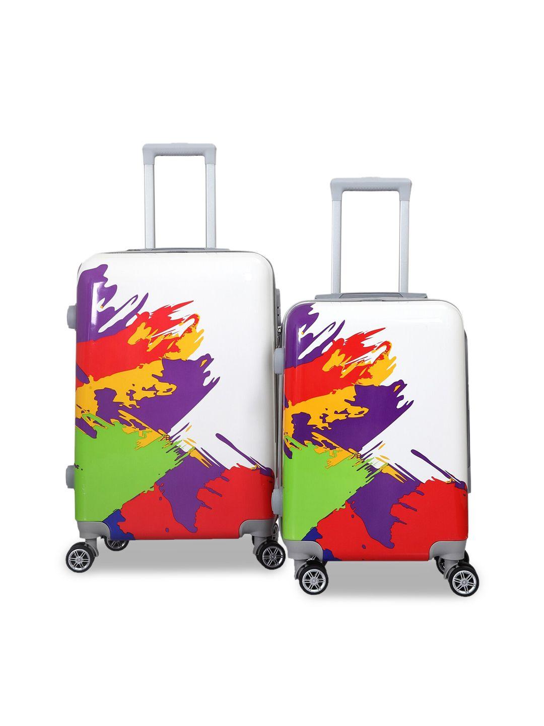 polo class set of 2 red & green printed hard-sided medium trolley suitcase