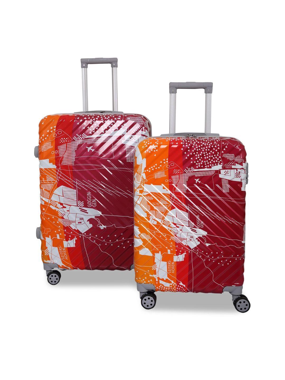 polo class set of 2 red & grey printed trolley bags