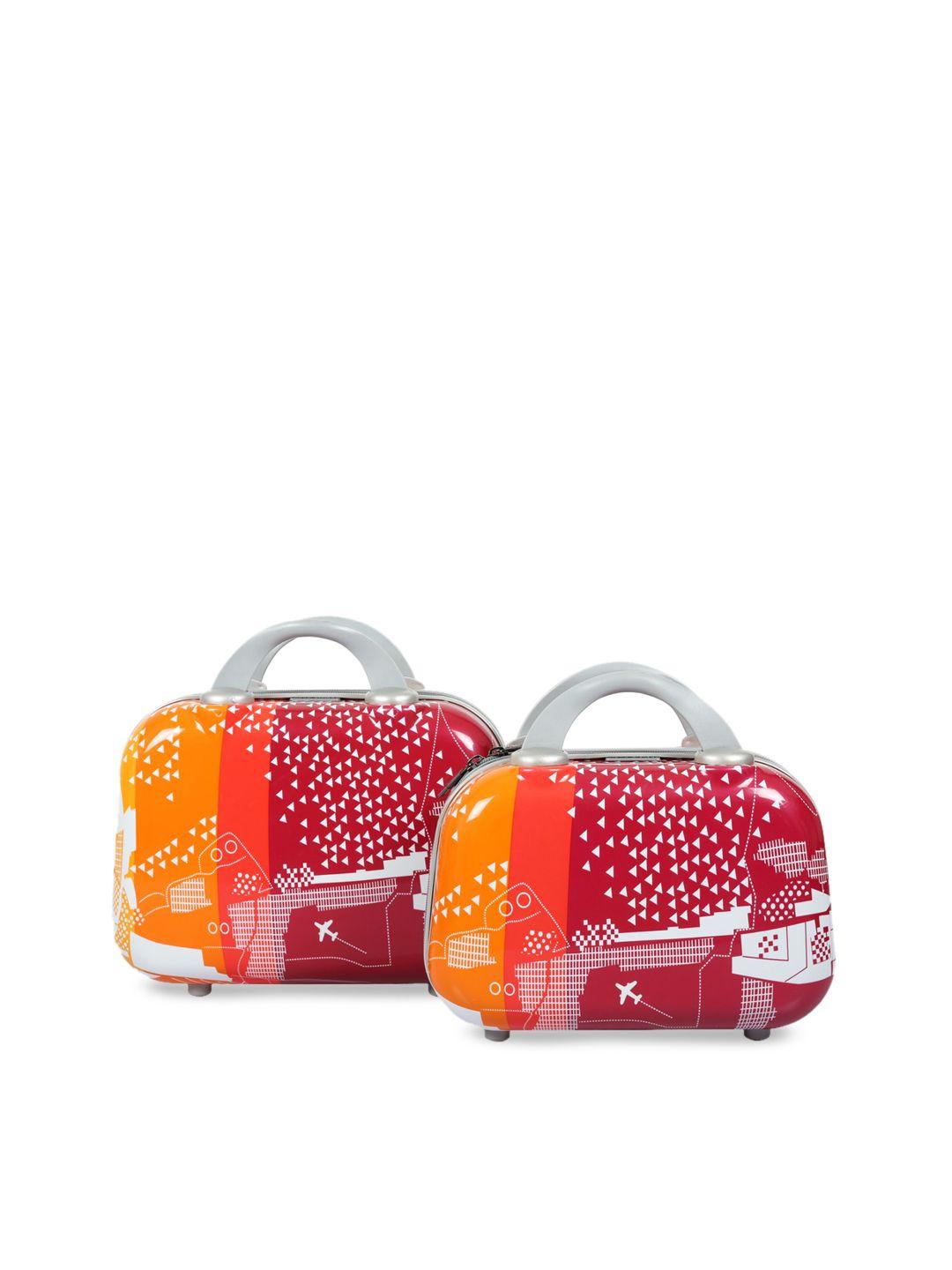 polo class set of 2 red & orange printed vanity cabin trolley bags