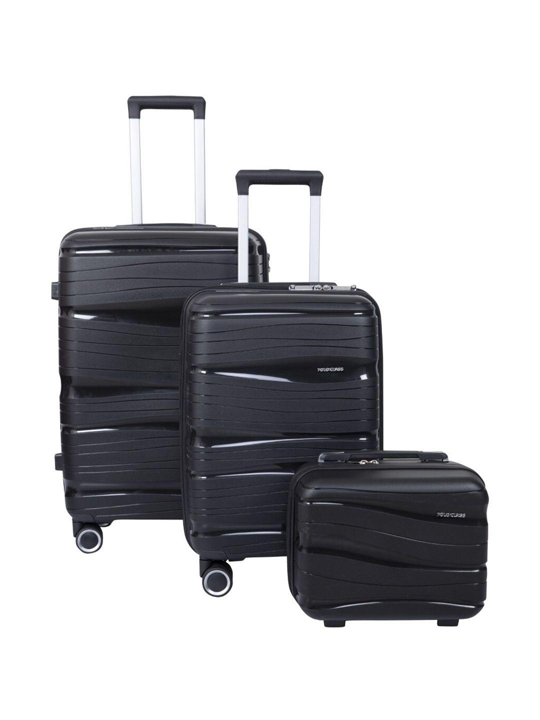 polo class set of 3 hard sided large trolly bags & vanity bag