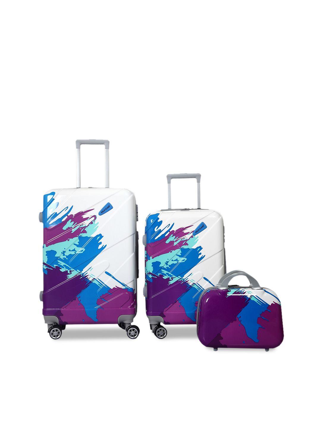 polo class set of 3 hard-sided trolley suitcases & vanity bag
