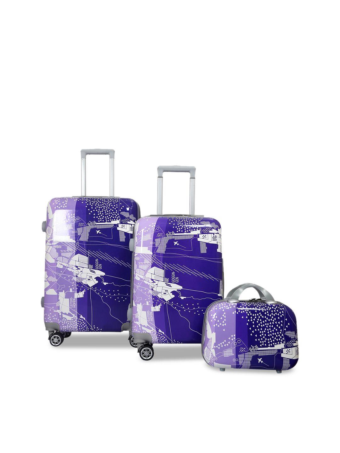 polo class set of 3 printed hard case luggage trolley & vanity bag