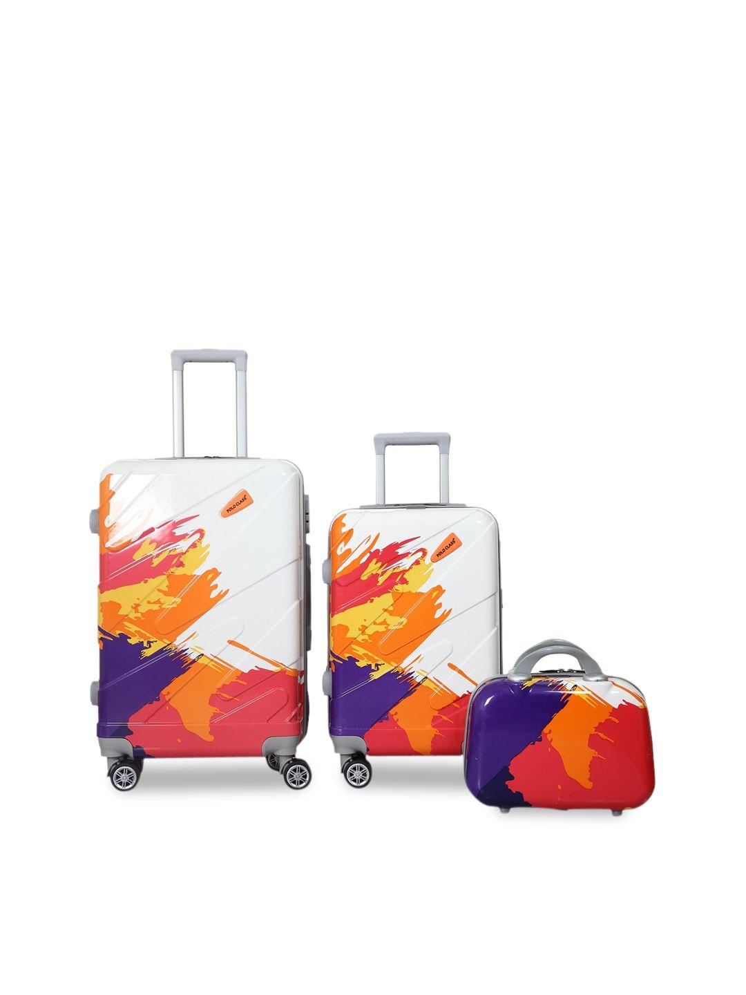 polo class set of 3 printed hard case luggage trolley & vanity bag