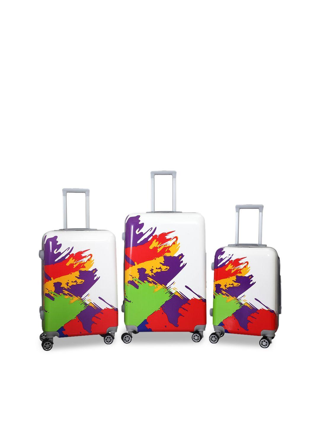 polo class set of 3 red & green printed hard-sided medium trolley suitcase