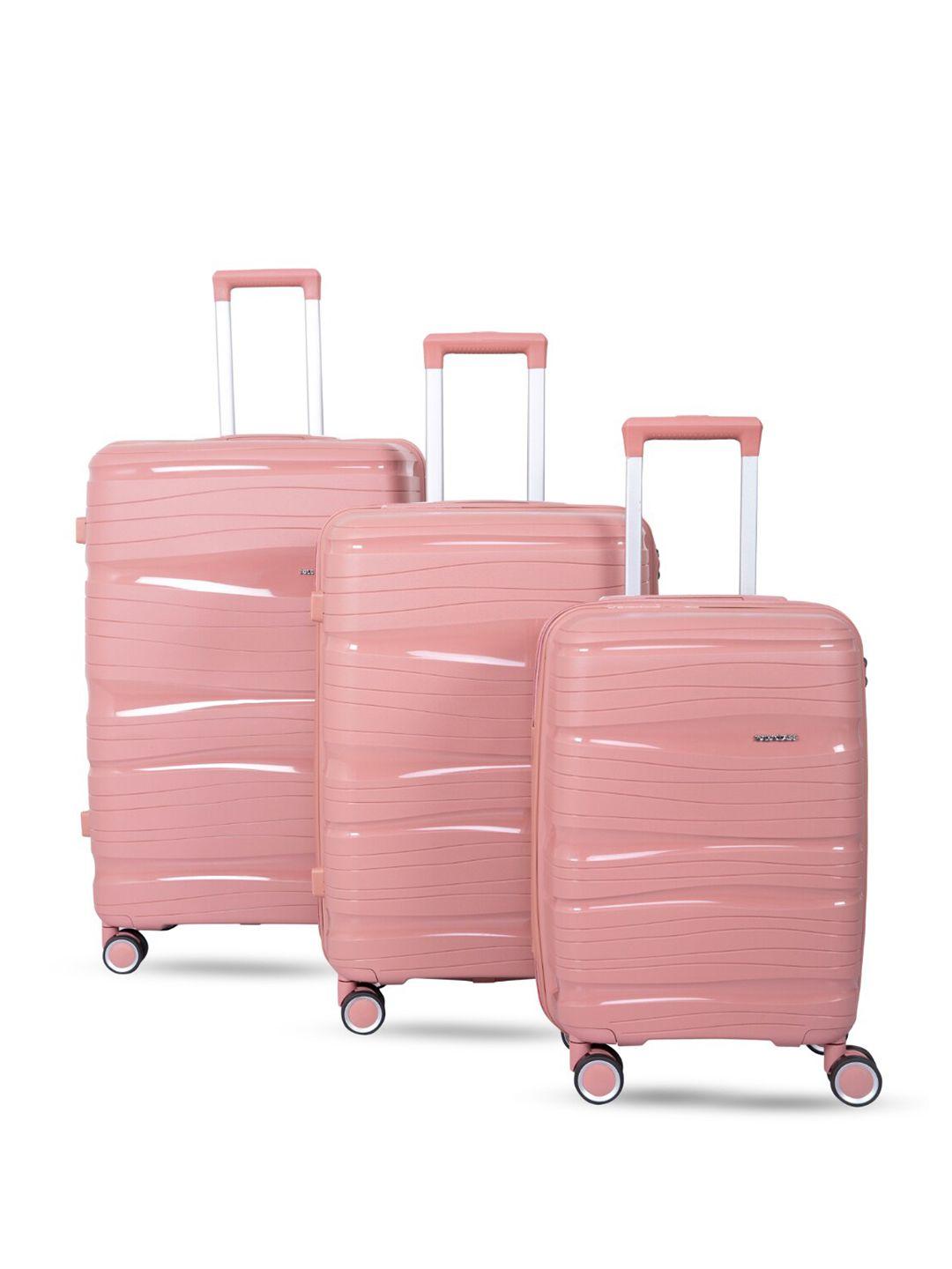 polo class set of 3 textured hard-sided large medium & cabin trolley suitcases - 70 l