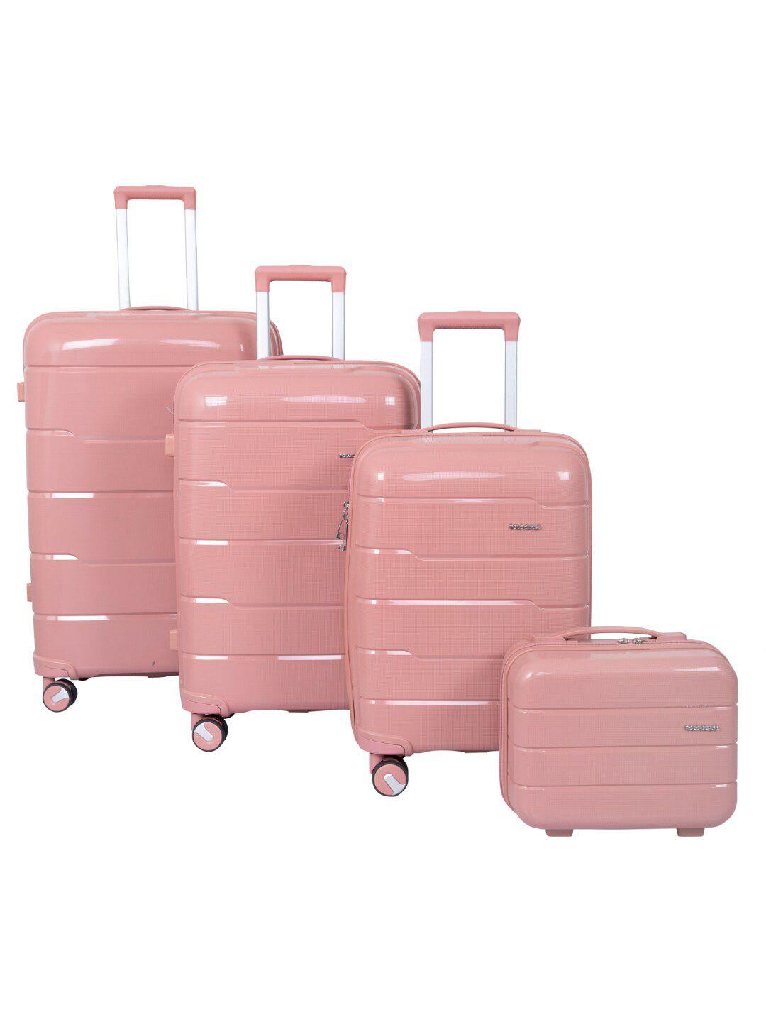 polo class set of 3 textured hard-sided large medium & cabin trolley suitcases - 70 l
