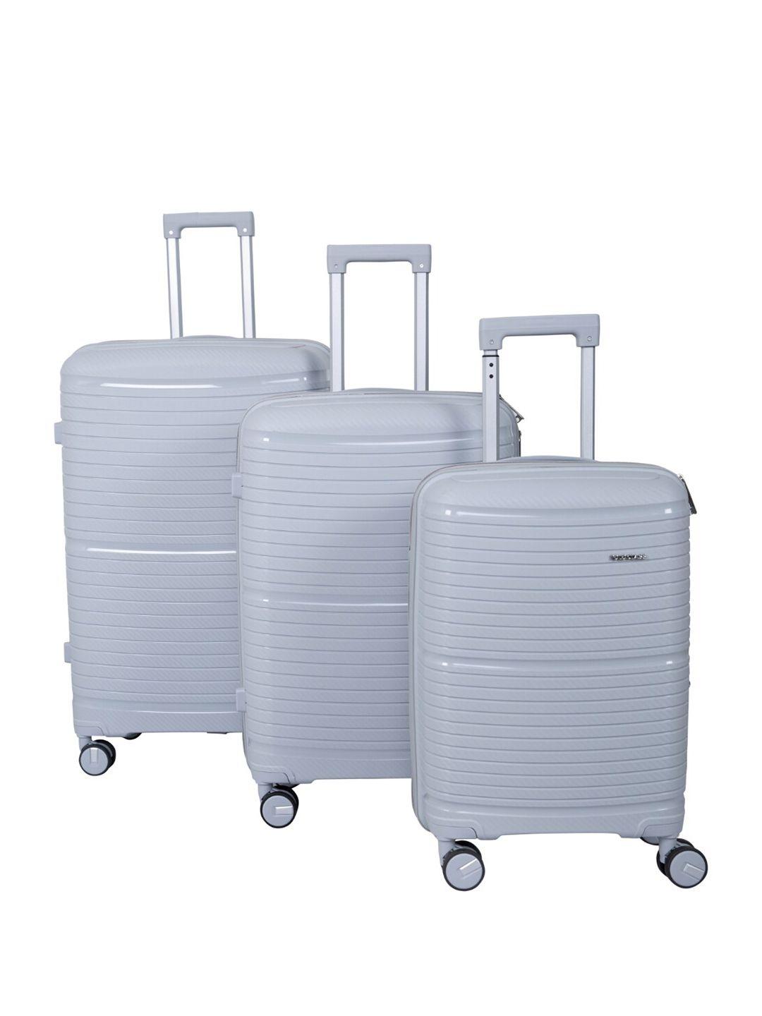 polo class set of 3 textured hard-sided large medium & cabin trolley suitcases -70 l