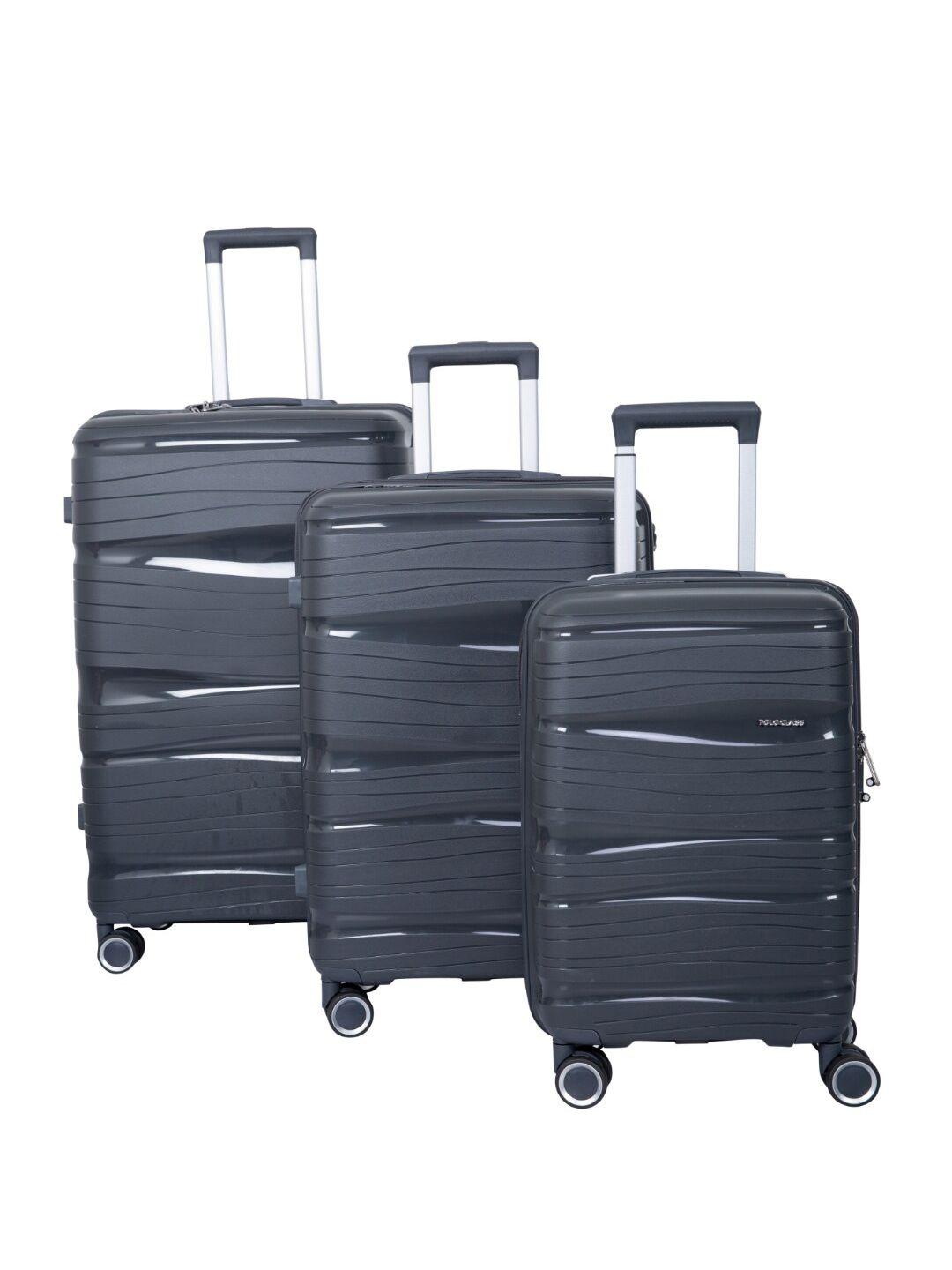 polo class set of 3 textured hard-sided large medium & cabin trolley suitcases-70.0l