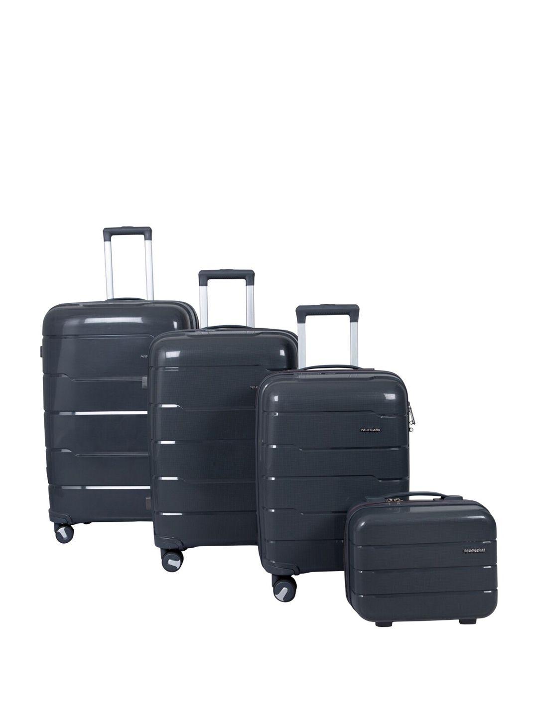 polo class set of 3 textured hard-sided large medium & cabin trolley suitcases