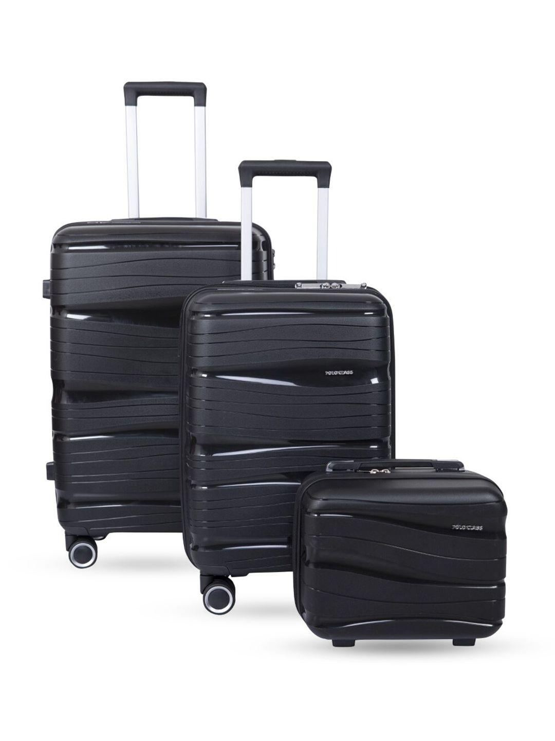 polo class set of 3 textured hard-sided large medium & overnighter  trolley suitcases