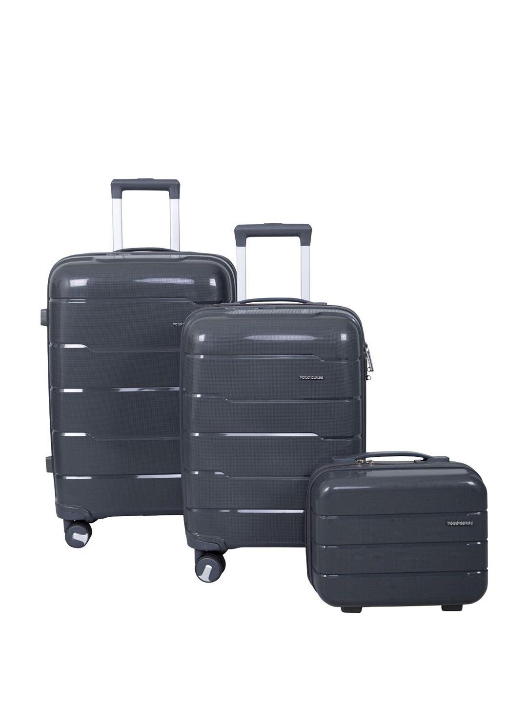 polo class set of 3 textured hard-sided trolley & vanity bag - 70 l