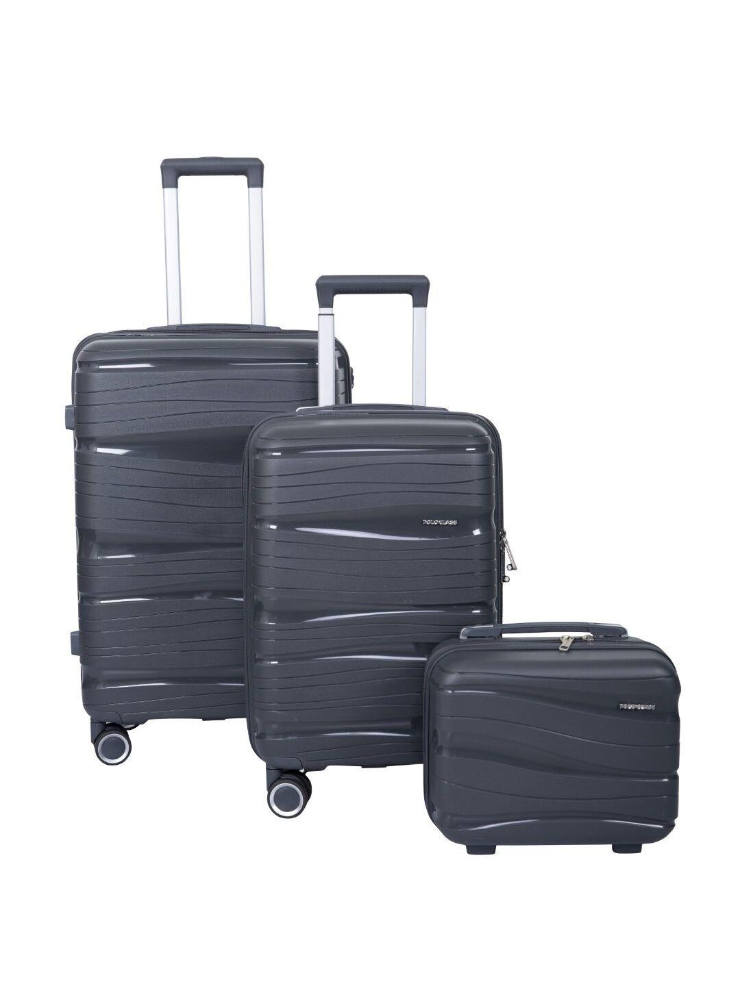 polo class set of 3 textured hard-sided trolley & vanity bag-50 l