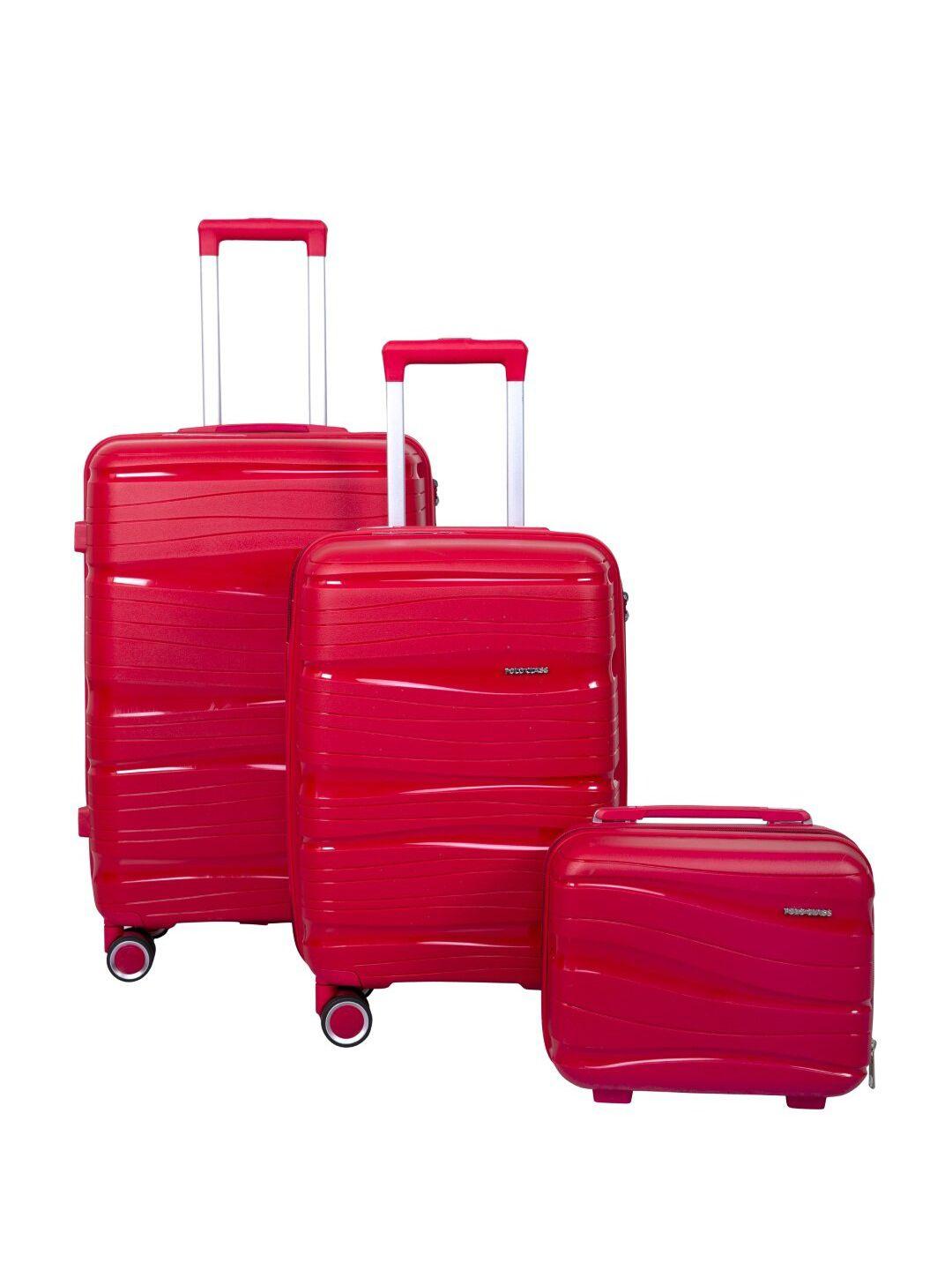polo class set of 3 textured hard-sided trolley & vanity bag