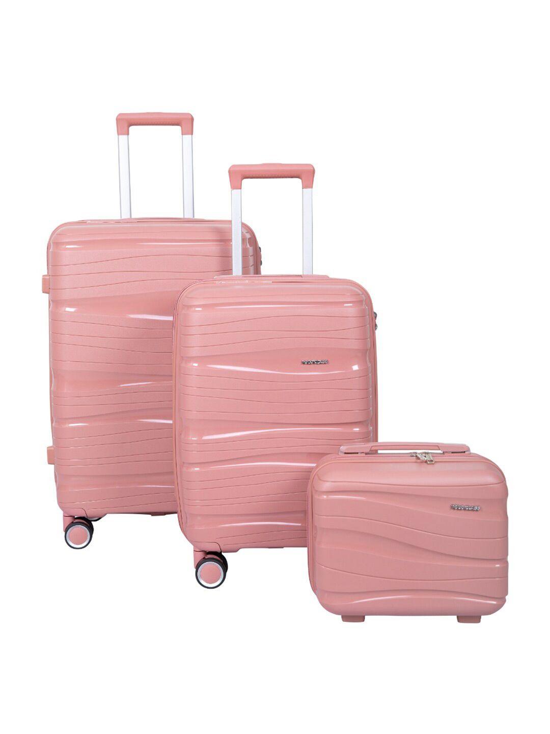 polo class set of 3 textured hard-sided trolley suitcases bags