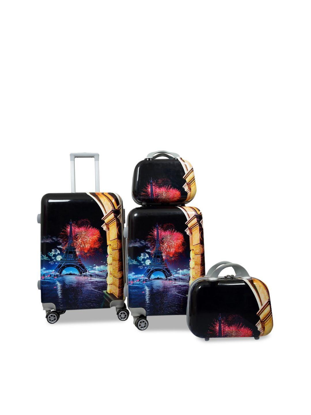 polo class set of 4 black hard-sided trolley suitcases & vanity bags