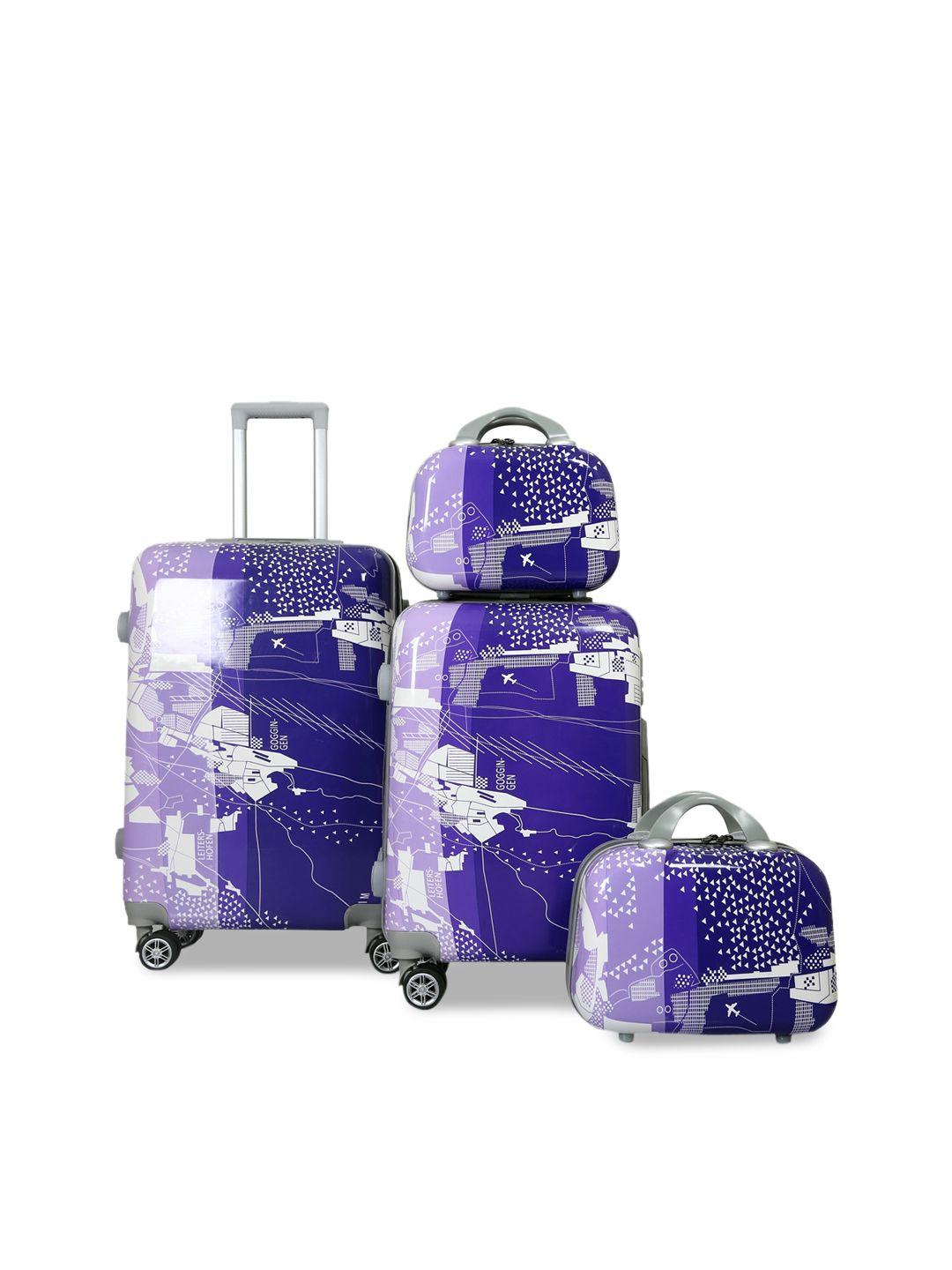 polo class set of 4 printed hard case luggage trolley & vanity bag
