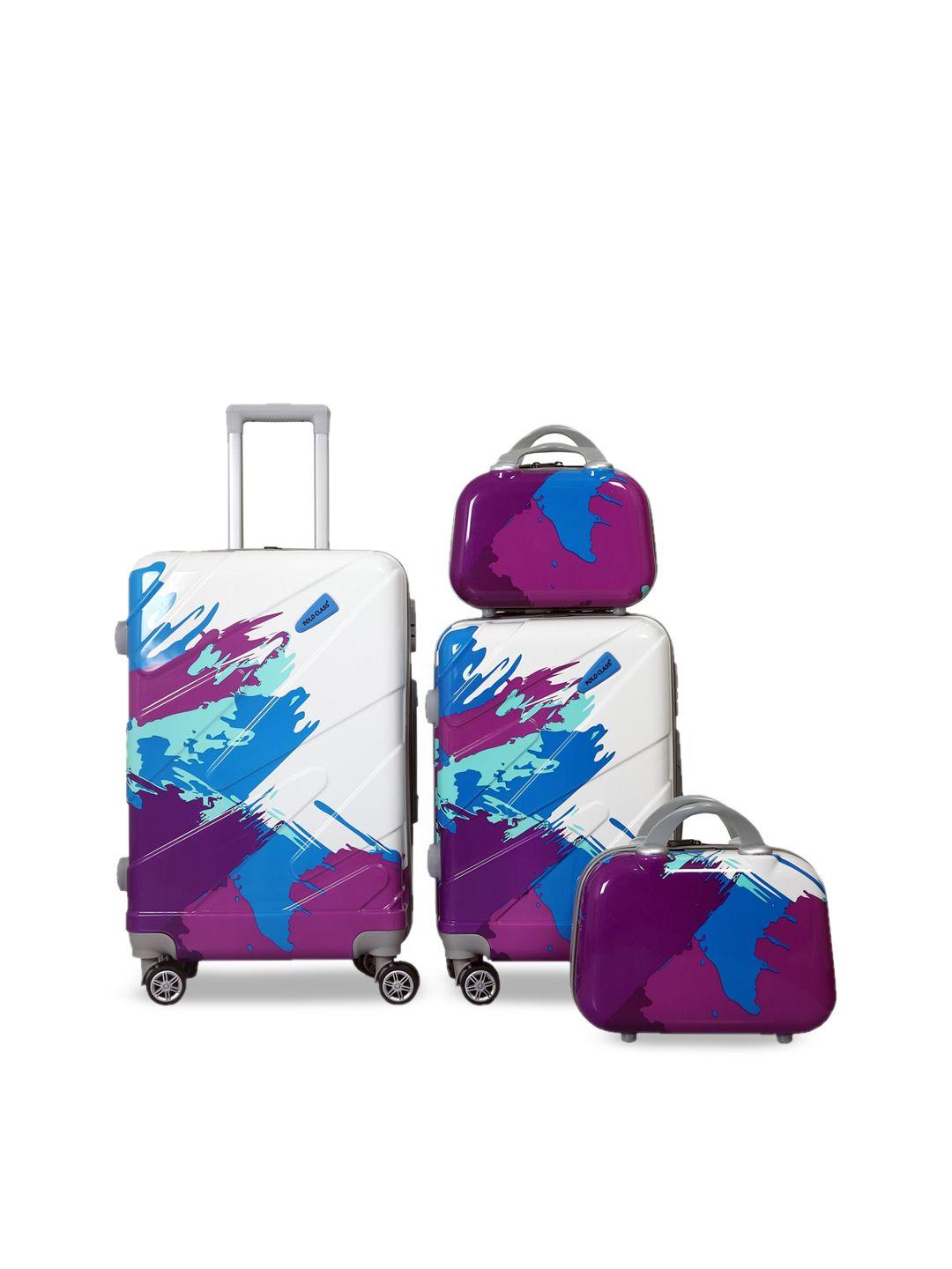 polo class set of 4 printed hard case luggage trolley & vanity bag
