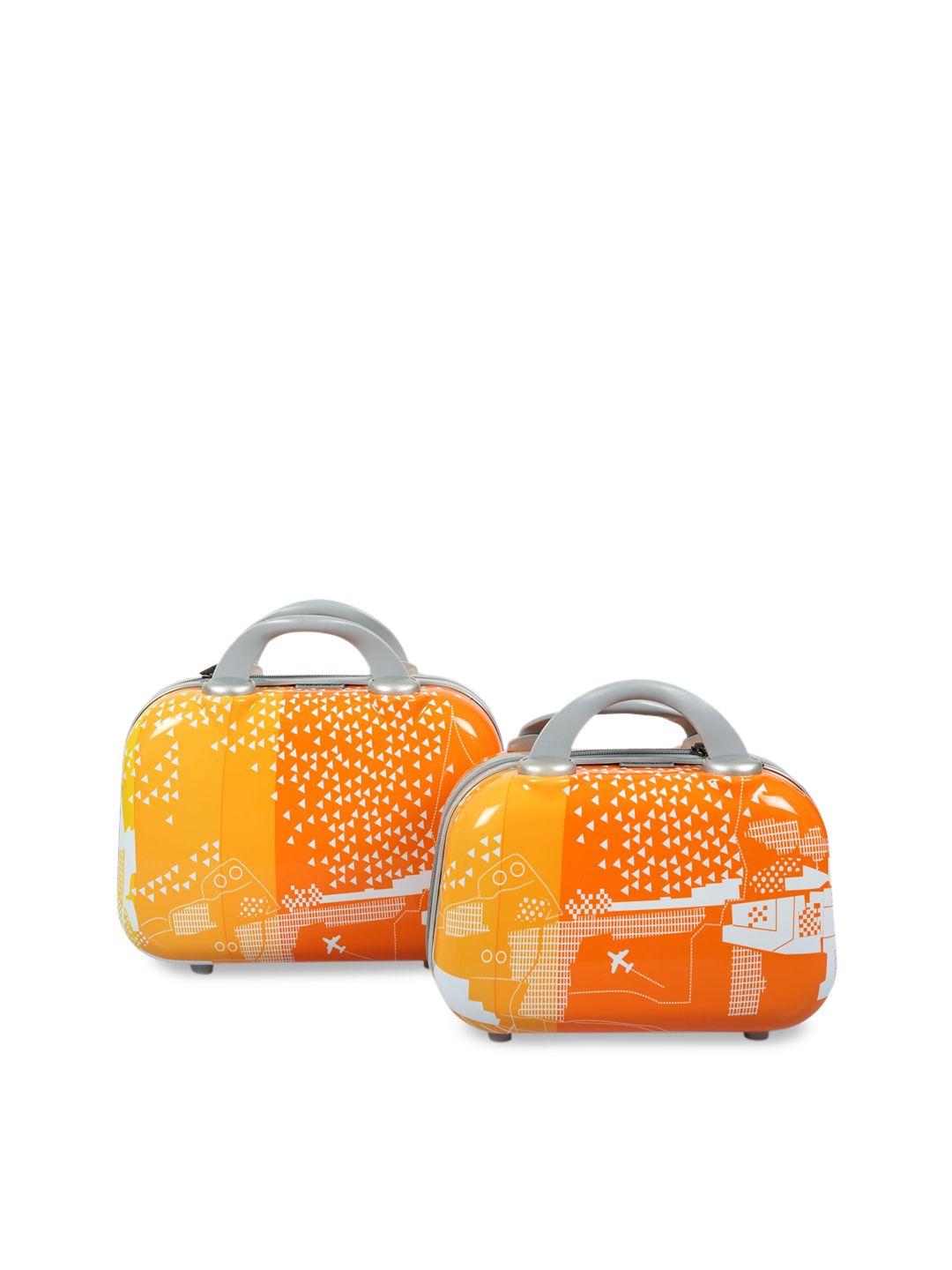 polo class unisex set of 2 orange & white printed travel vanity bags