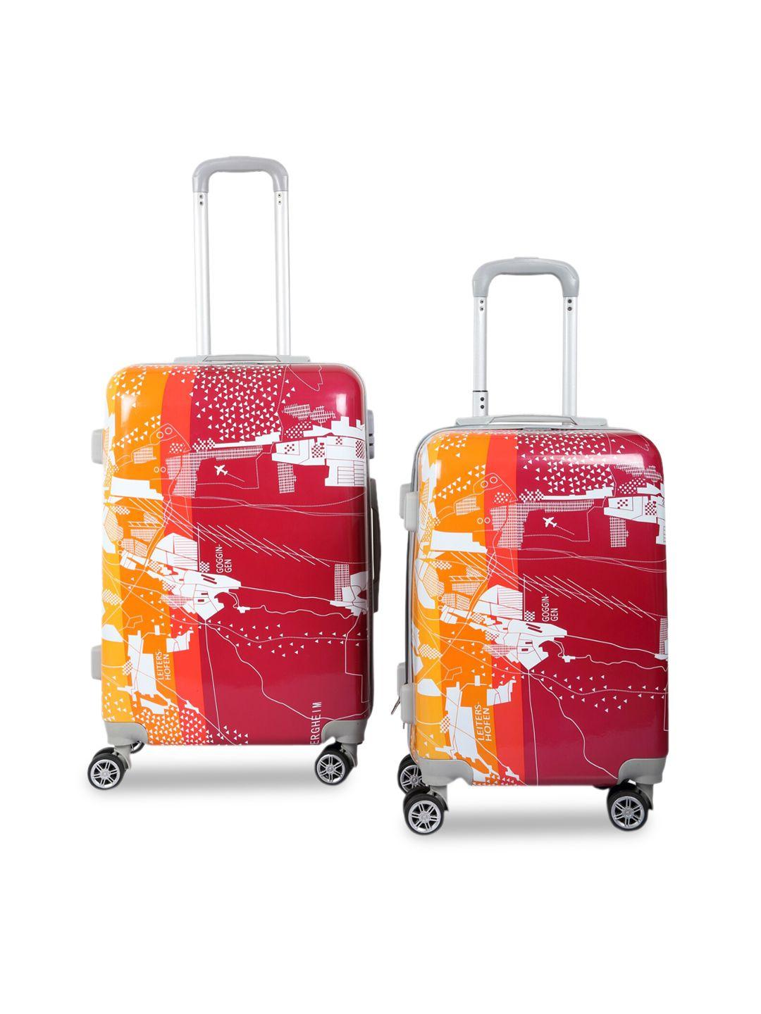 polo class unisex set of 2 red & orange printed trolley bag in medium & small size