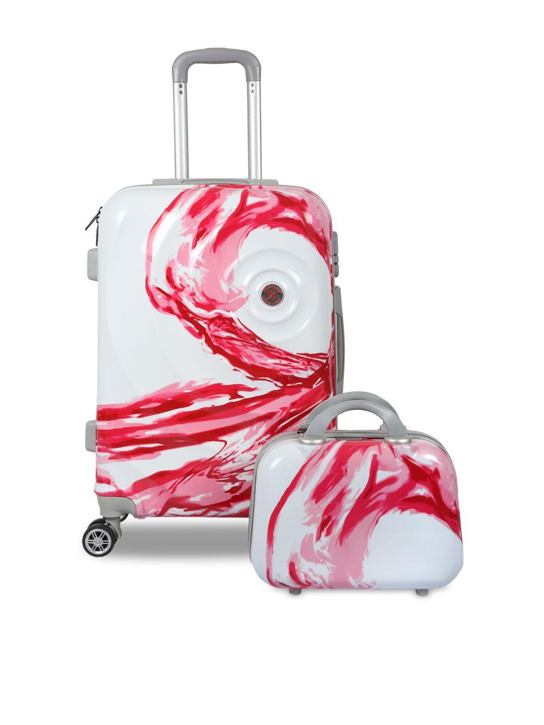 polo class unisex set of 2 red & white printed trolley & vanity bags