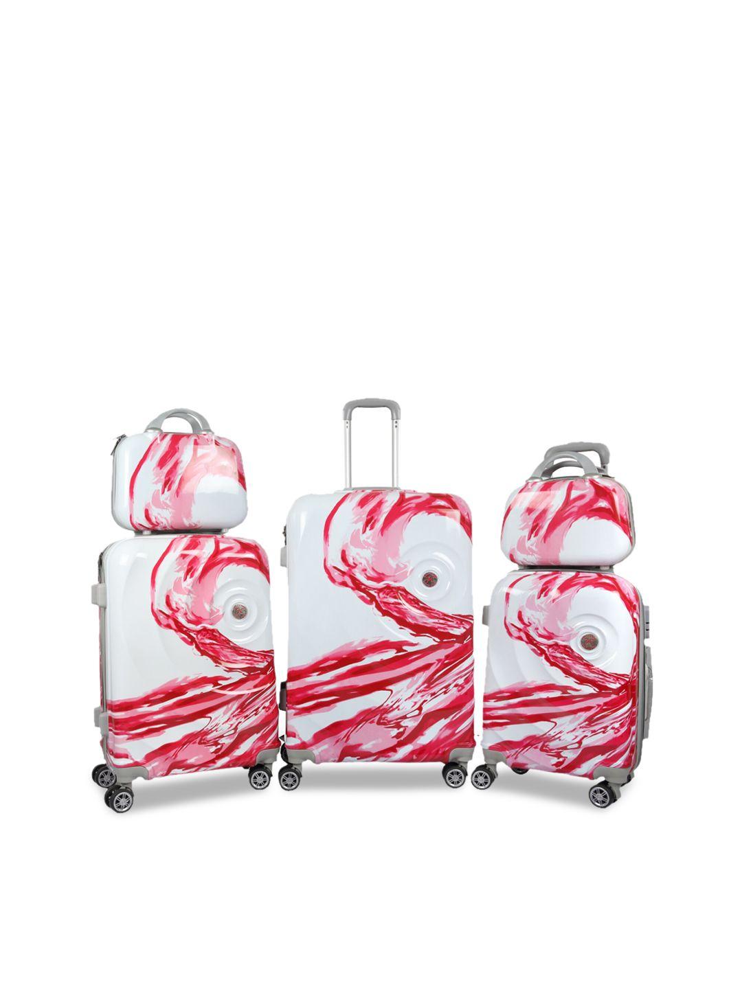 polo class unisex set of 5 pink & white printed travel bags