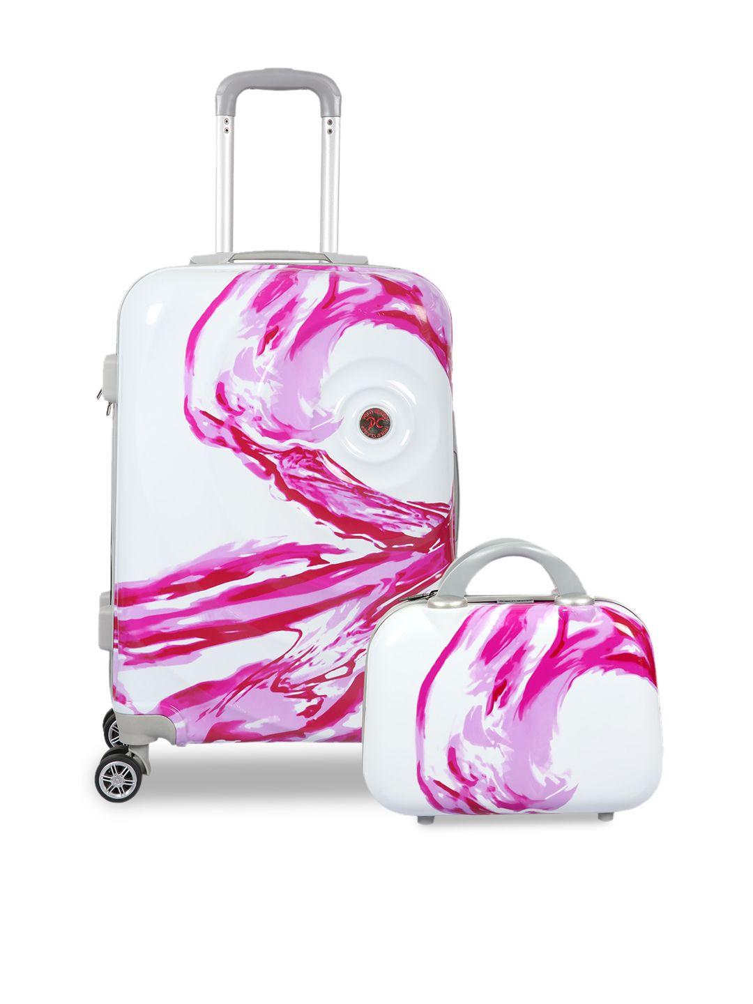 polo class unisex white & pink medium trolley suitcase with vanity bag