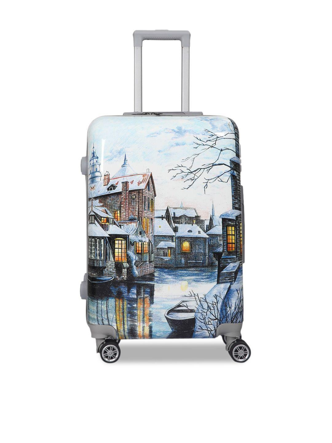 polo class white & blue printed hard-sided medium trolley suitcase