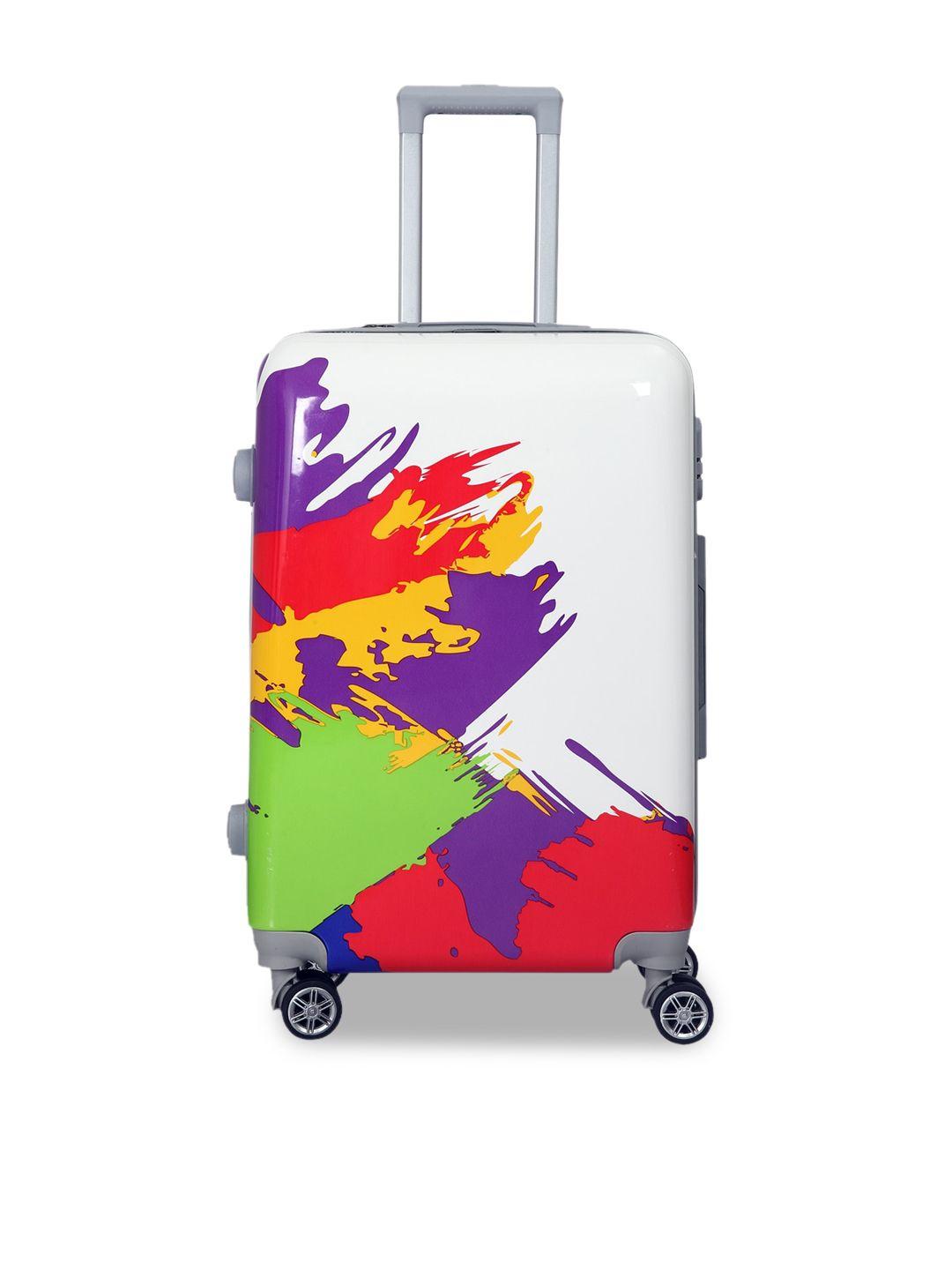 polo class white & multicoloured printed 24 inch trolley bag