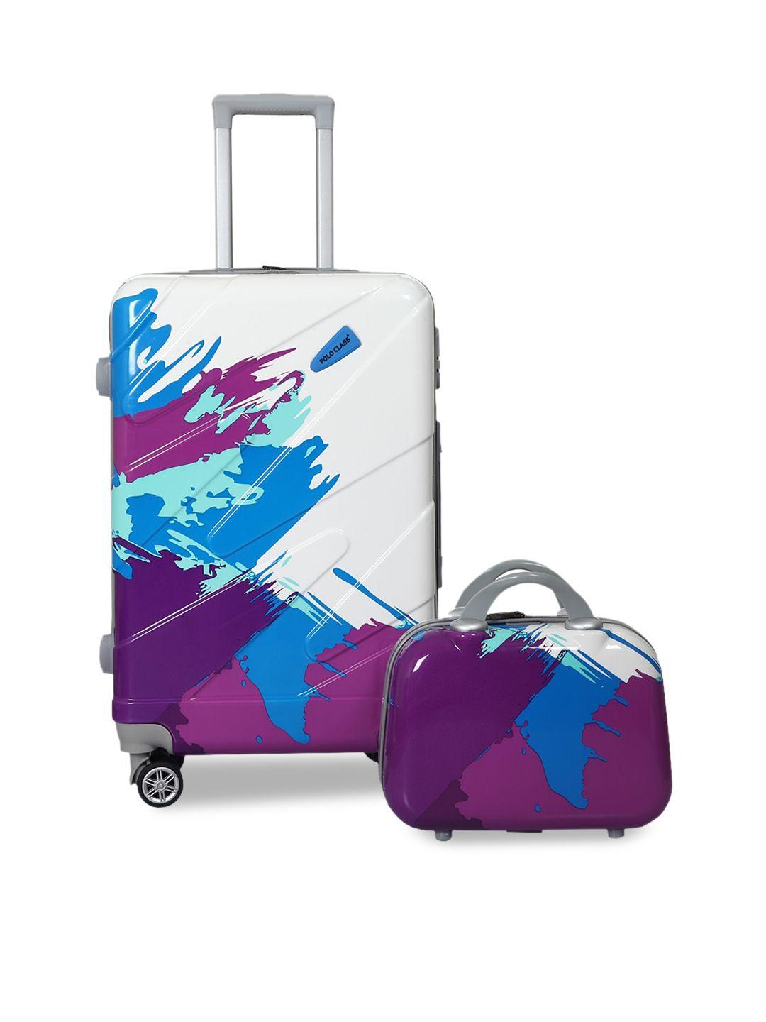 polo class white & purple trolley bag with 1pc vanity bag