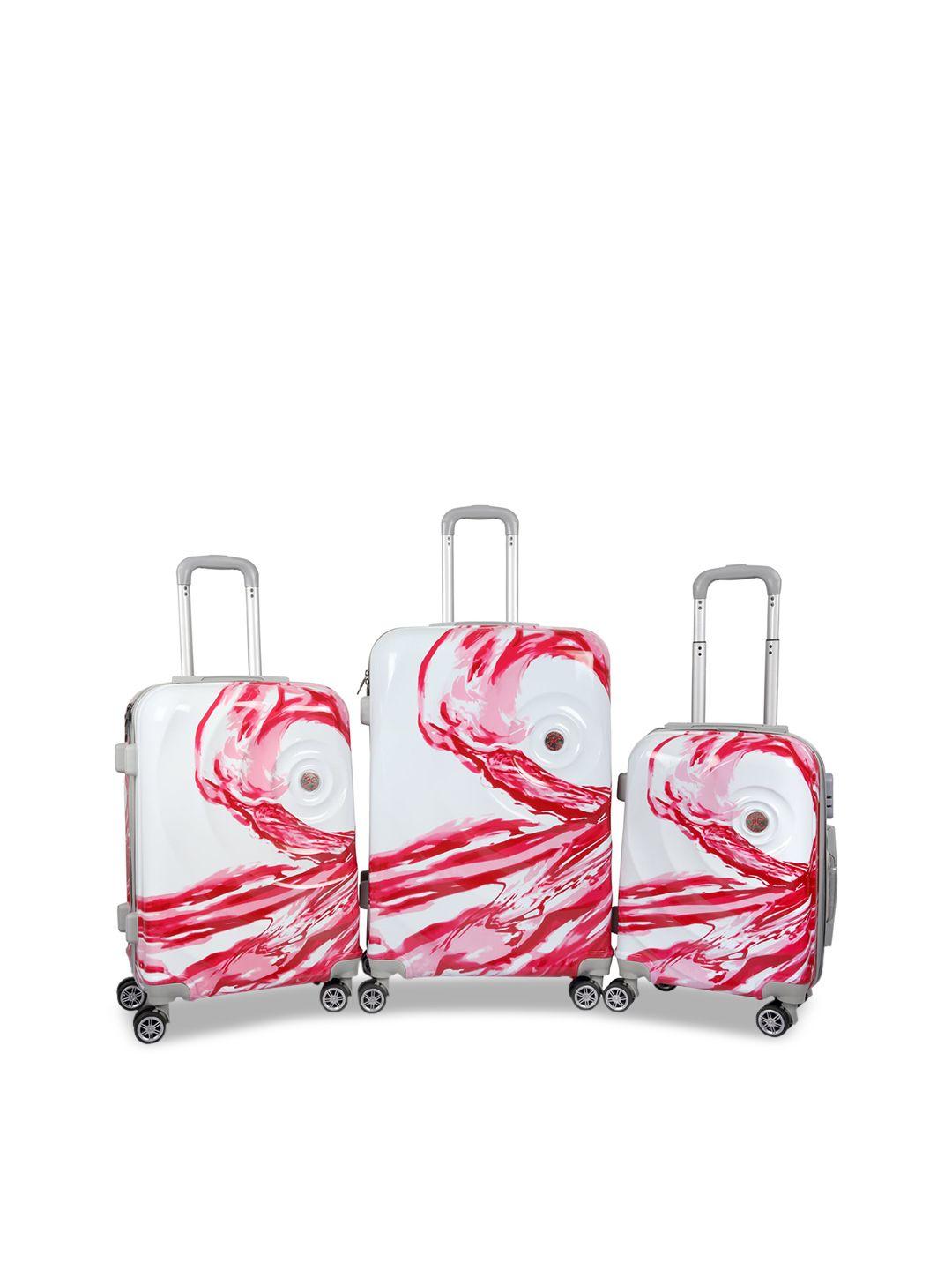 polo class white & red set of 3 printed hard case trolley bags