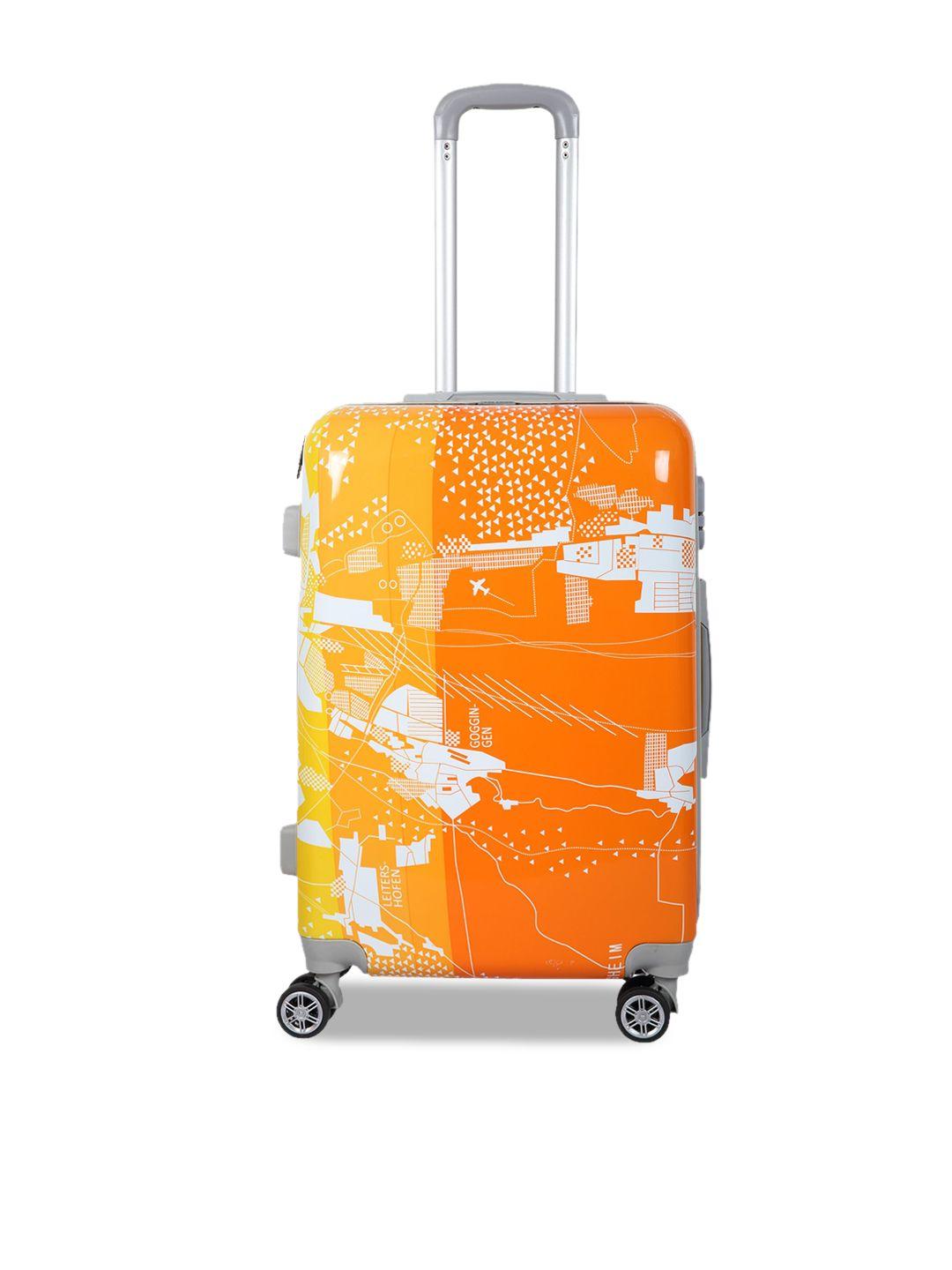 polo class yellow & orange printed hard-sided cabin trolley suitcase