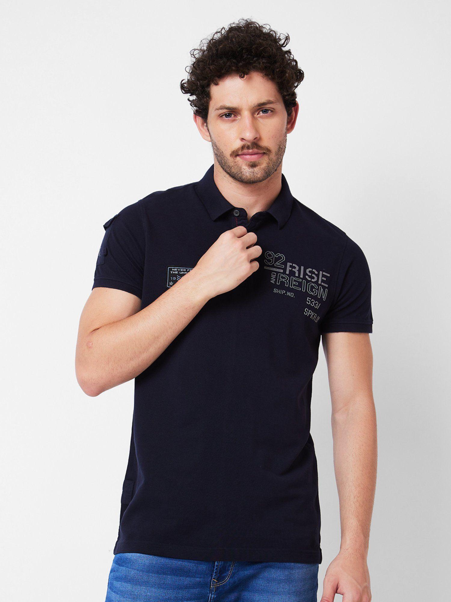 polo collar half sleeves blue t-shirt for men