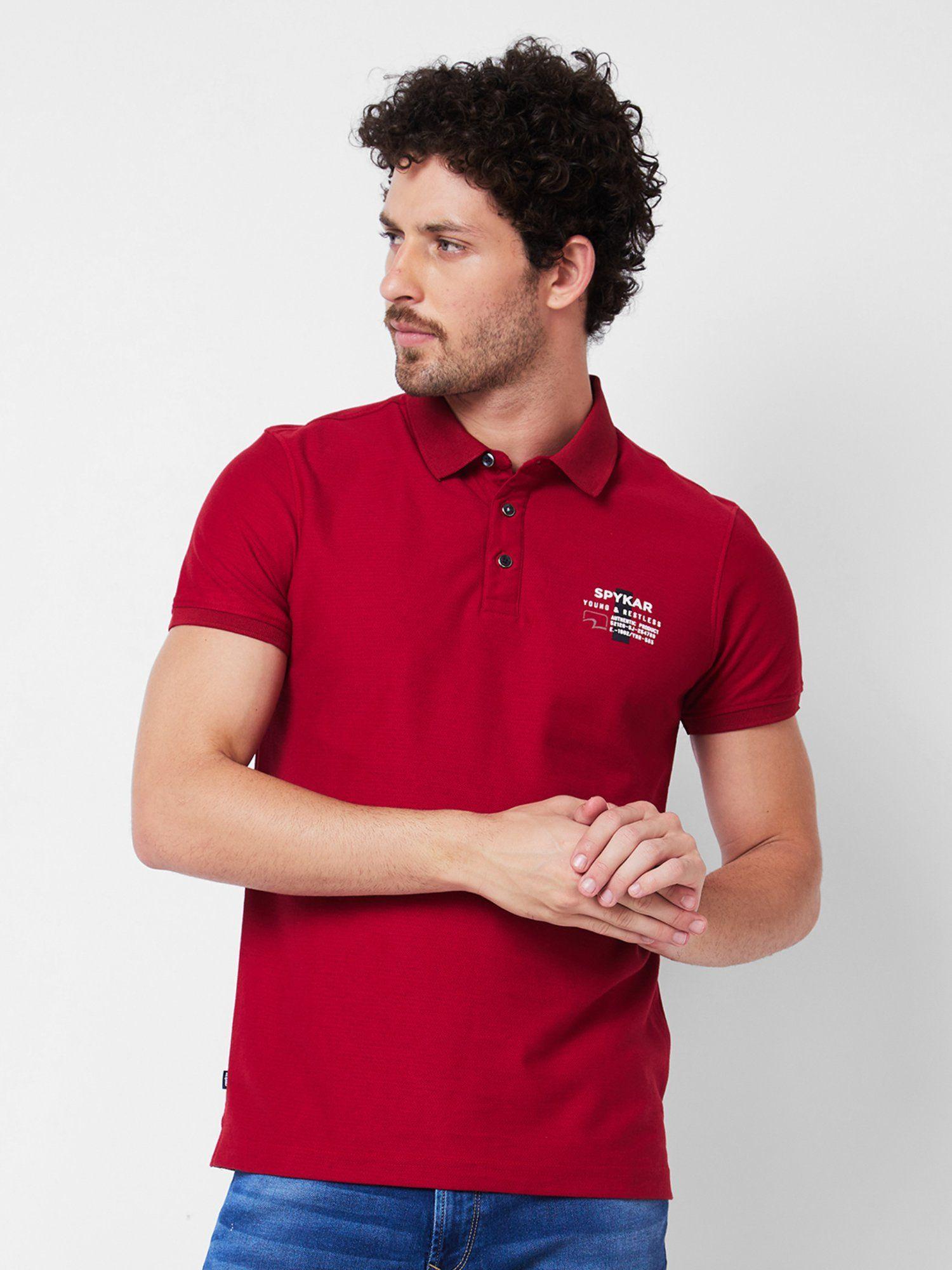 polo collar half sleeves red t-shirt for men