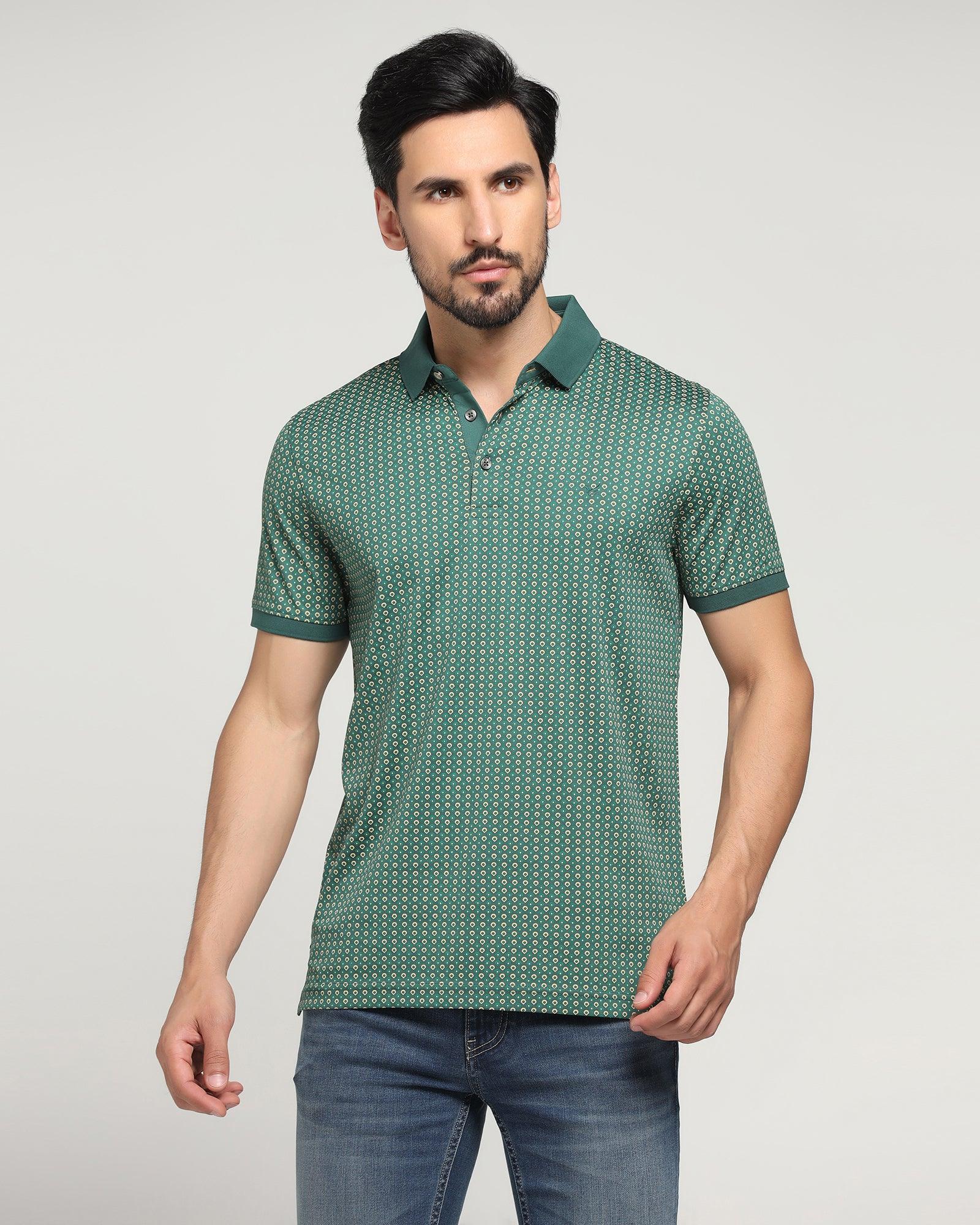 polo forest green printed t shirt - faber