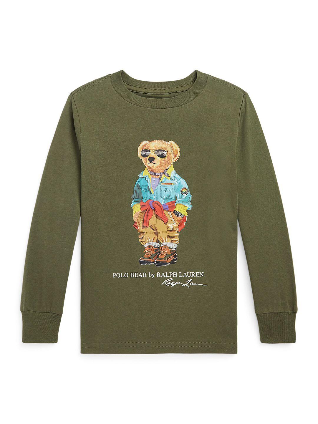 polo ralph lauren boys polo bear printed long sleeve pure cotton t-shirt