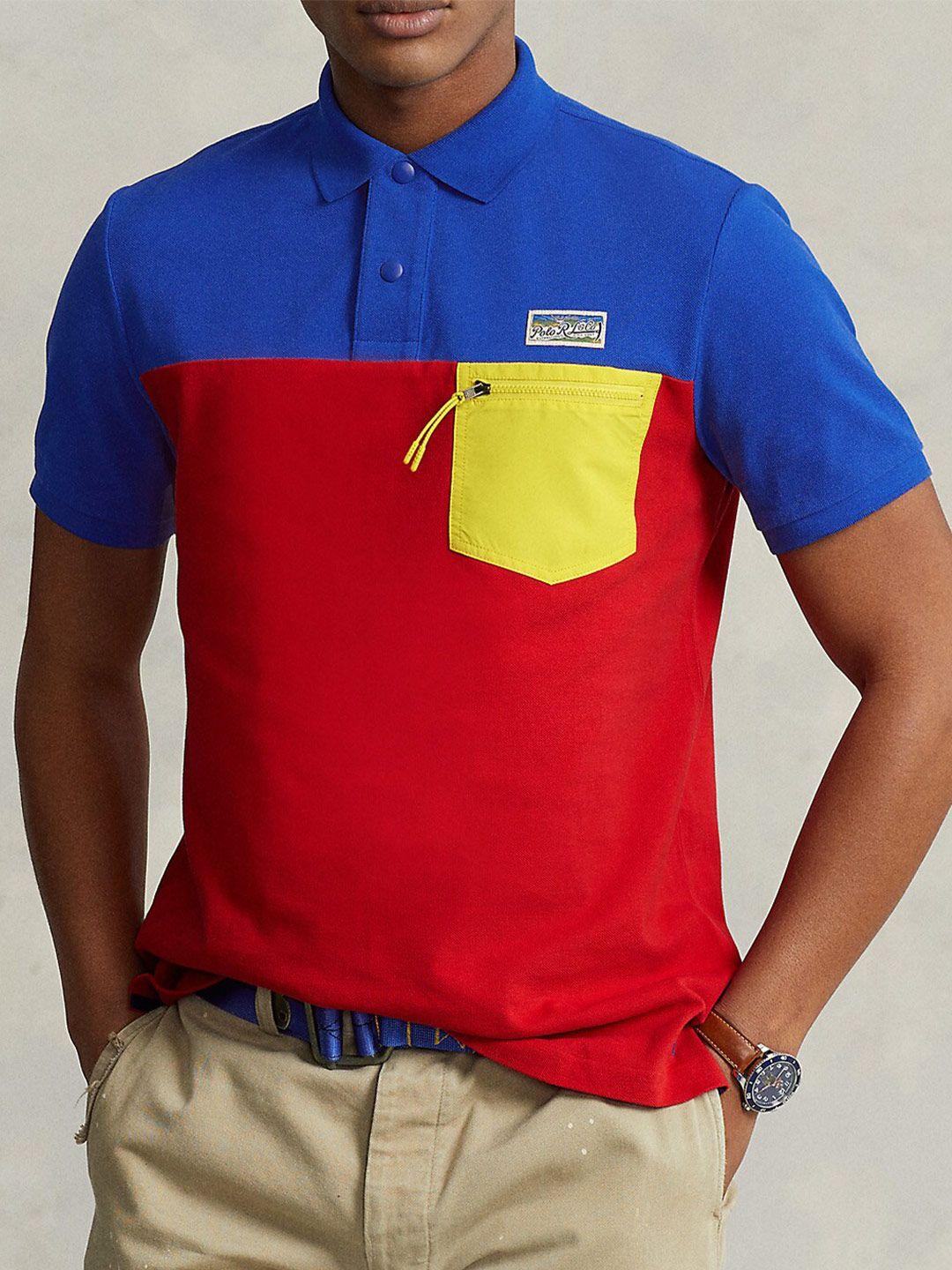 polo ralph lauren colourblocked polo collar pure cotton t-shirt