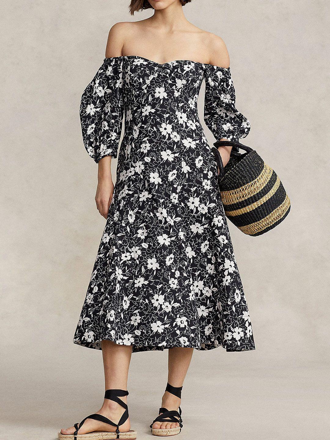 polo ralph lauren floral-printed off-shoulder linen dress
