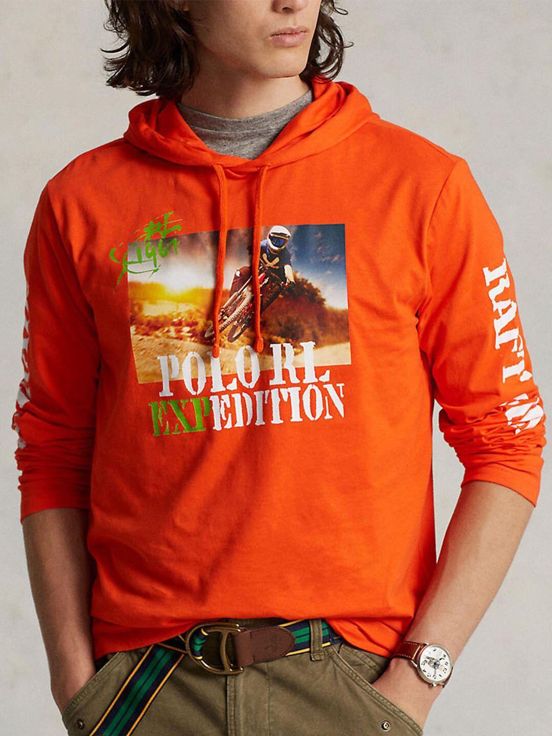 polo ralph lauren graphic printed cotton jersey hooded t-shirt