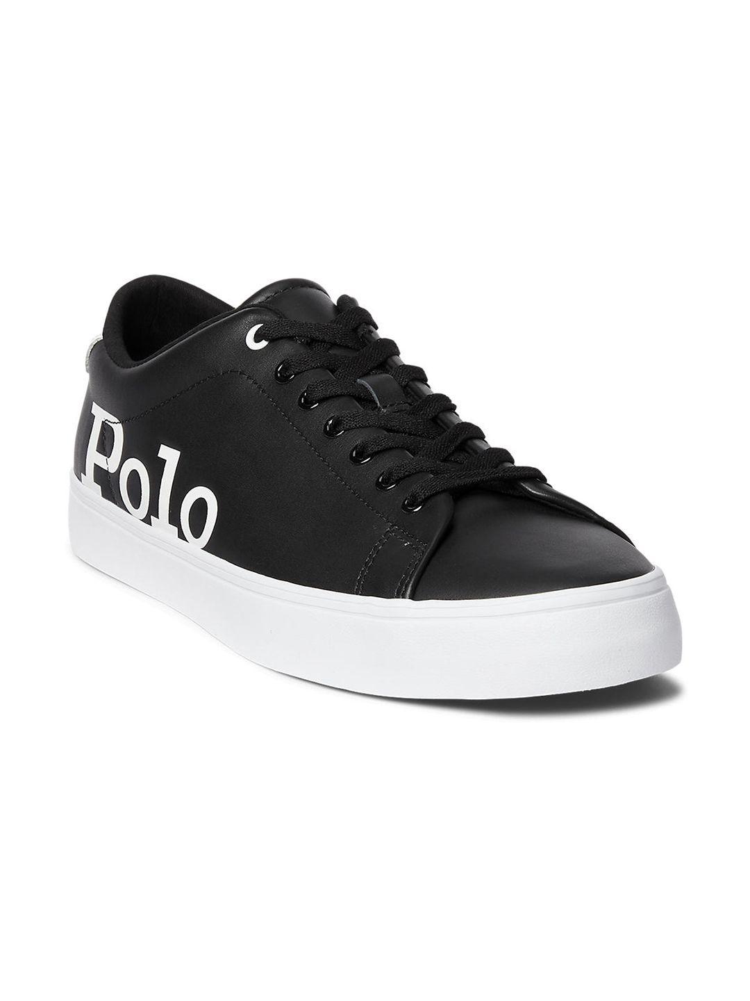 polo ralph lauren men black printed leather sneakers
