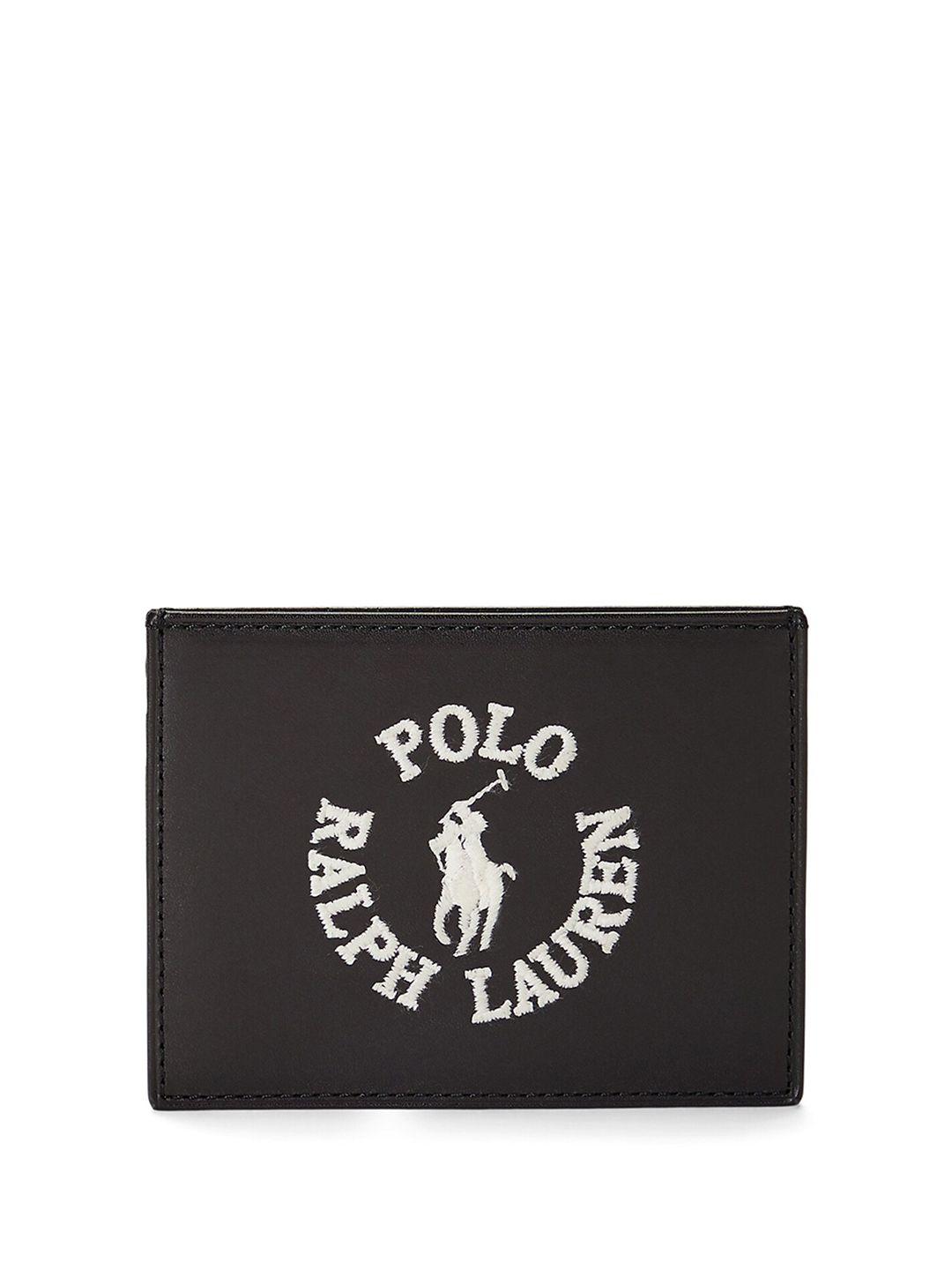 polo ralph lauren men black typography printed leather card holder