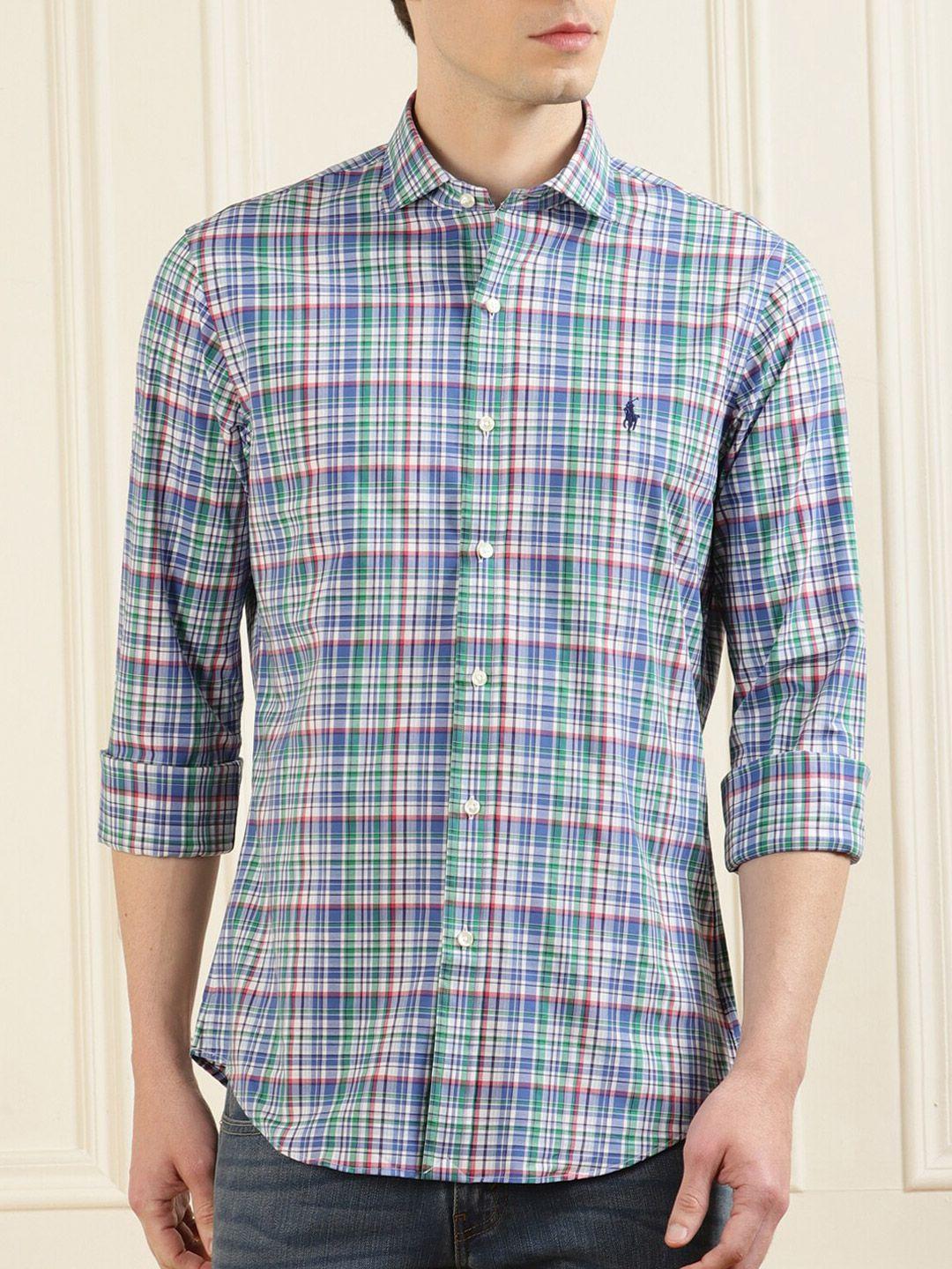 polo ralph lauren men blue checked casual shirt