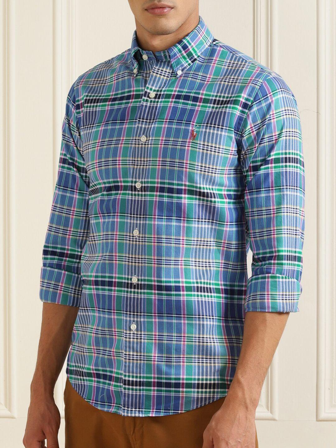 polo ralph lauren men blue semi sheer checked casual shirt