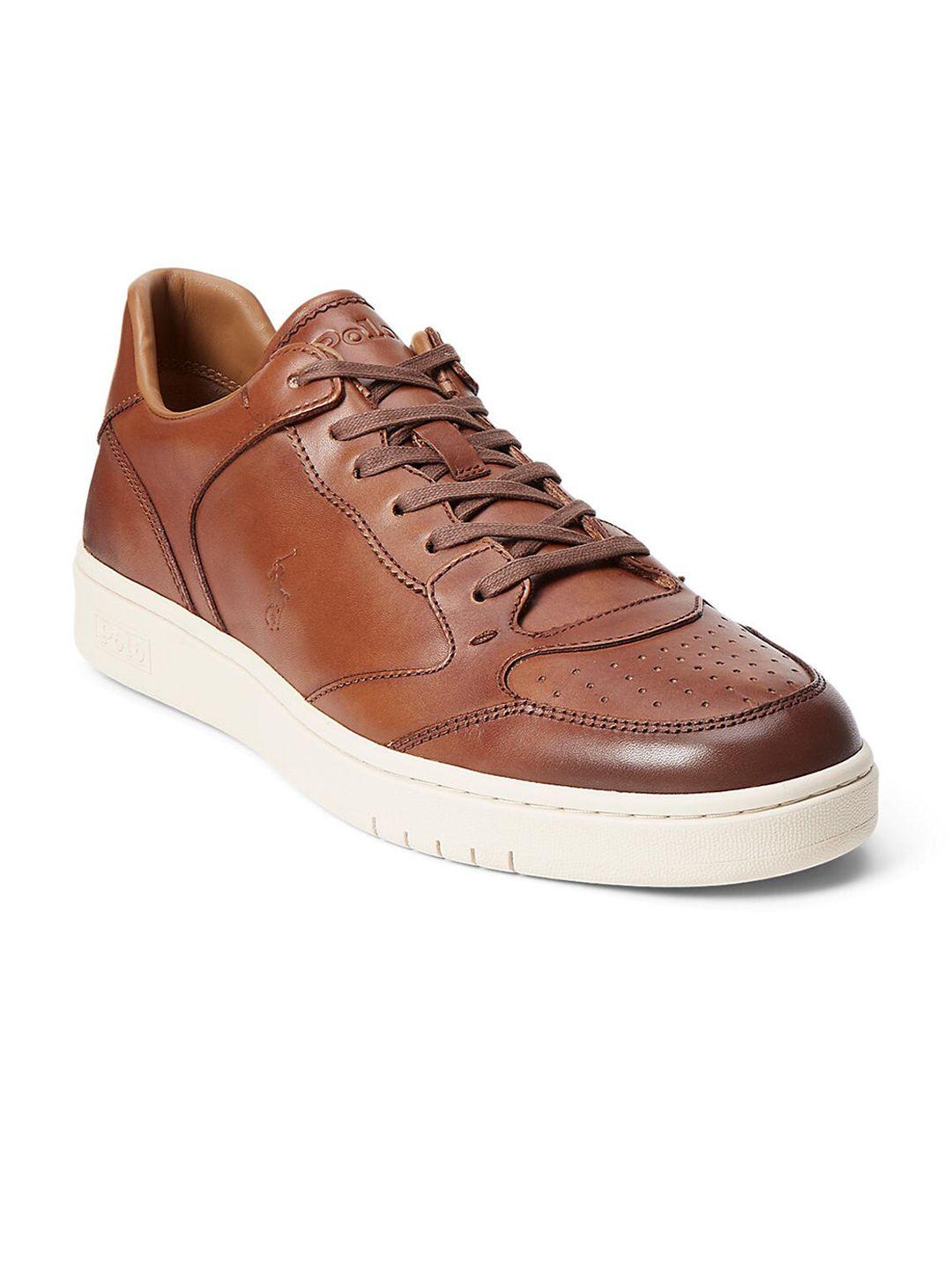 polo ralph lauren men brown solid leather sneakers