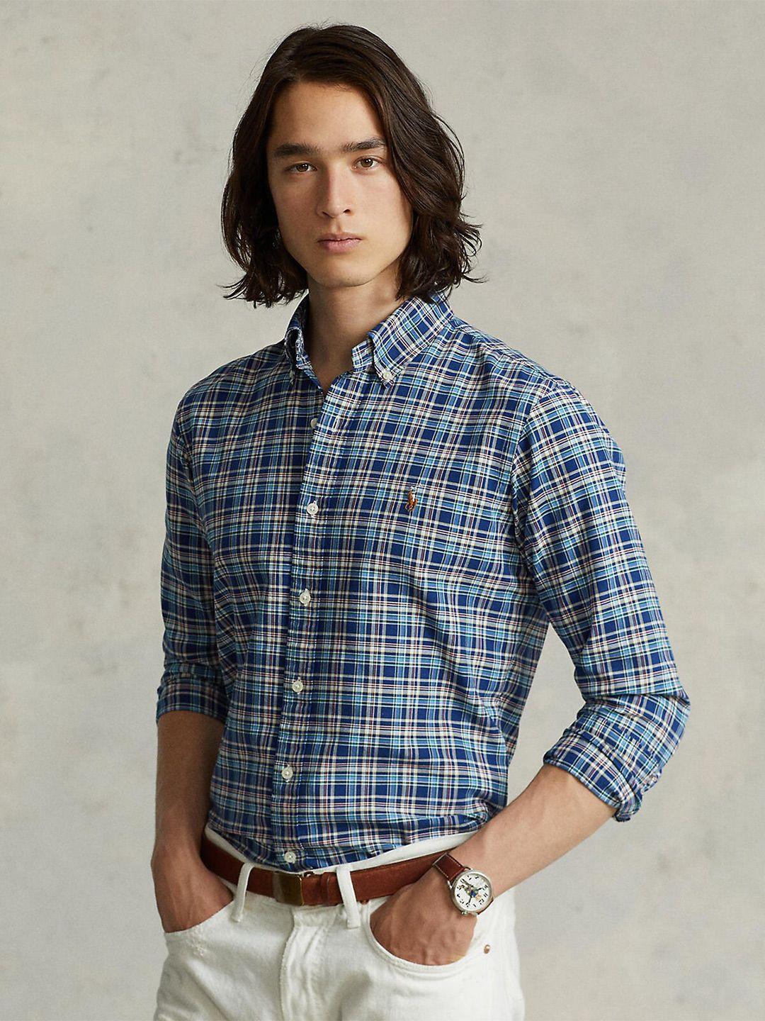 polo ralph lauren men custom fit tartan checked cotton casual shirt