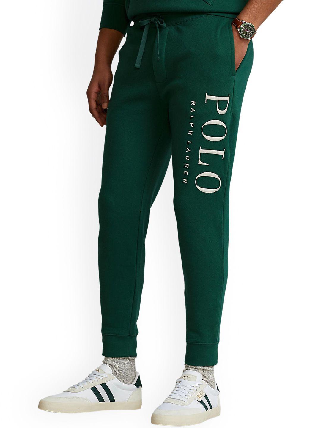 polo ralph lauren men green solid joggers with embroidered brand logo