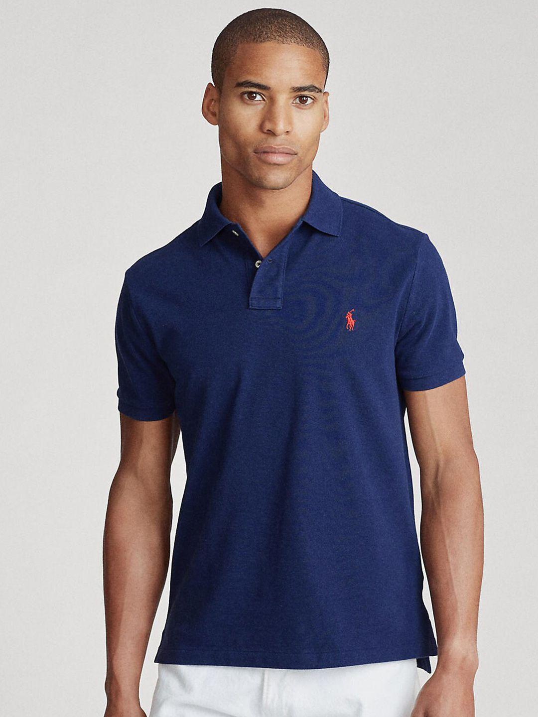 polo ralph lauren men navy blue polo collar slim fit cotton t-shirt