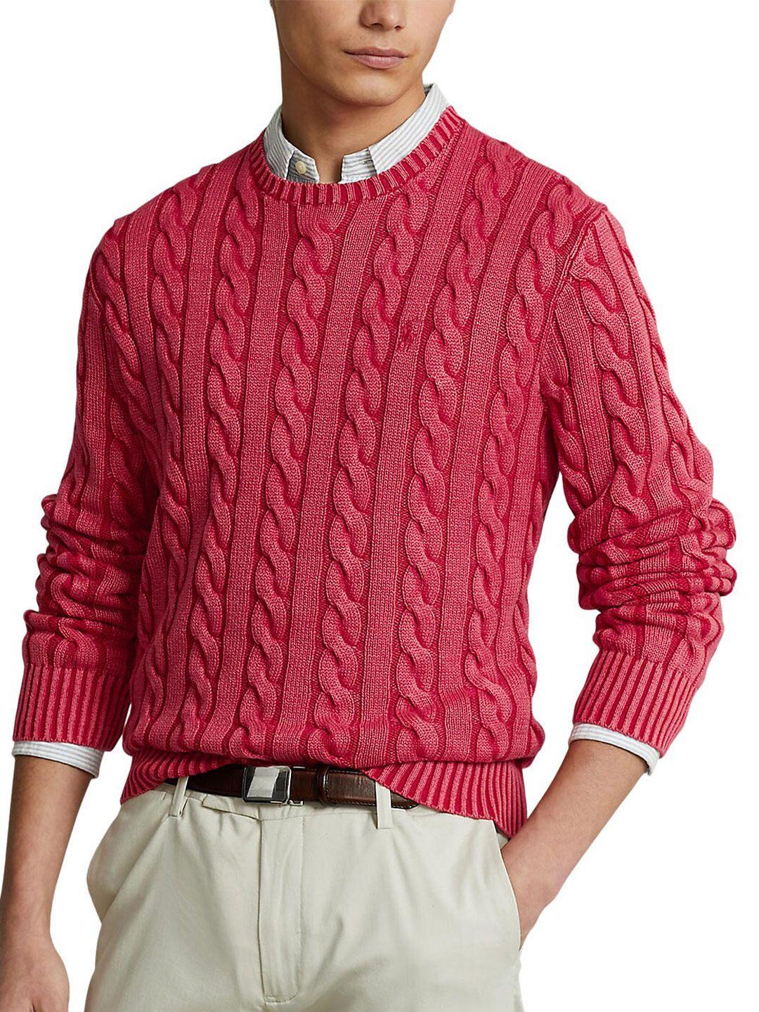 polo ralph lauren men self design cotton cable knit cotton pullover sweater