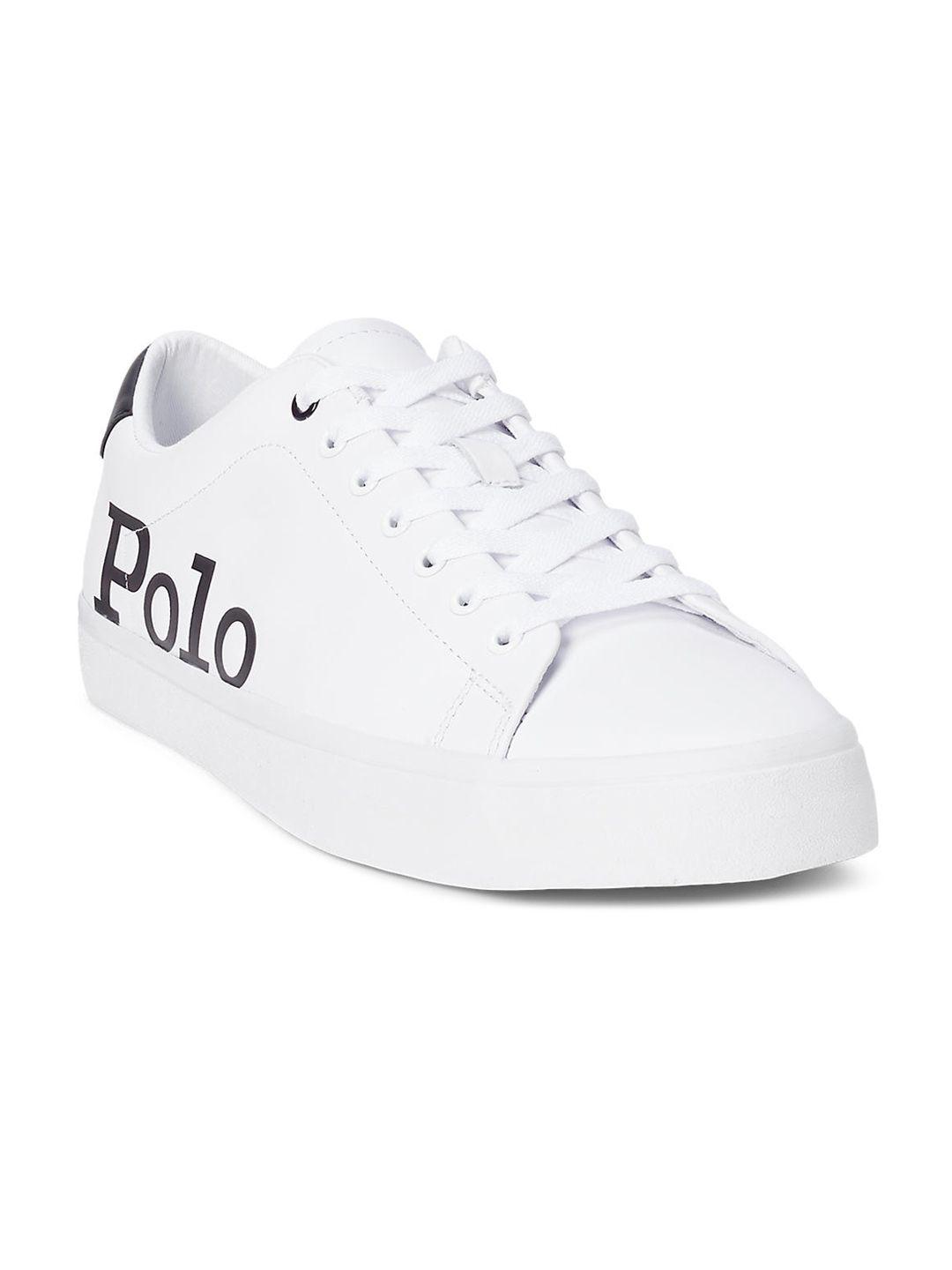 polo ralph lauren men white printed leather sneakers
